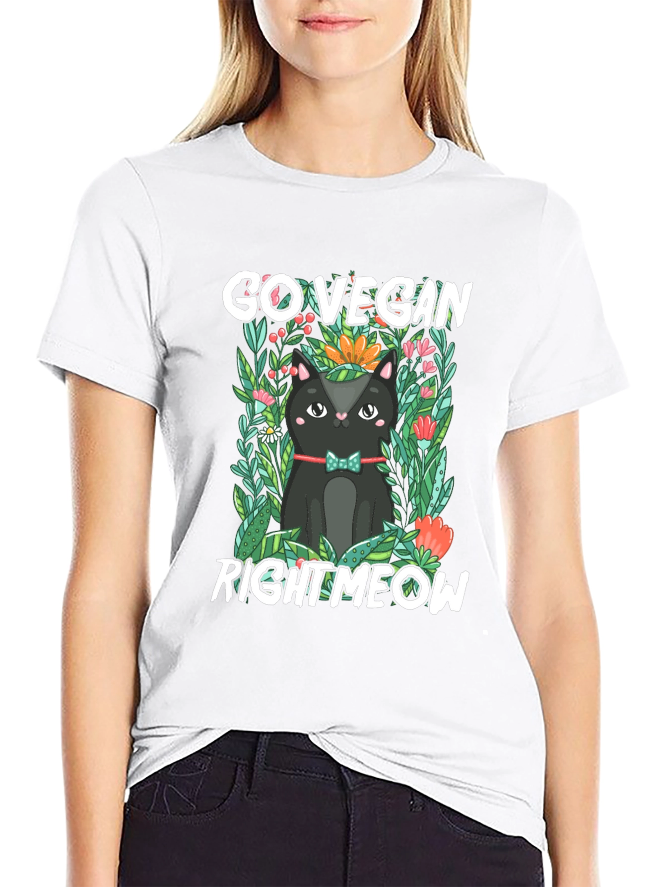 Go Vegan Right Meow Cat T-Shirt