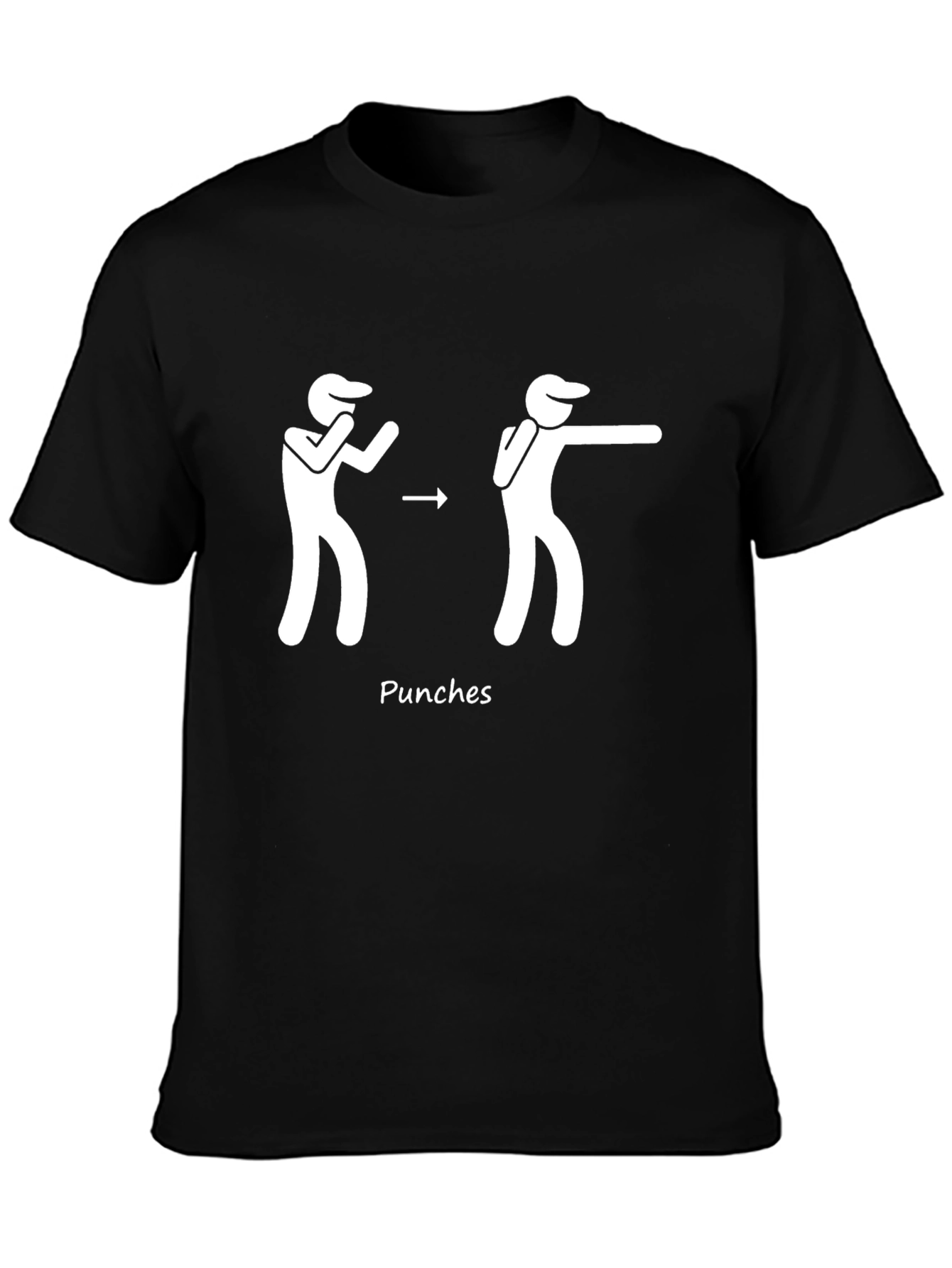 Punching Stick Figure Black Cotton T-Shirt