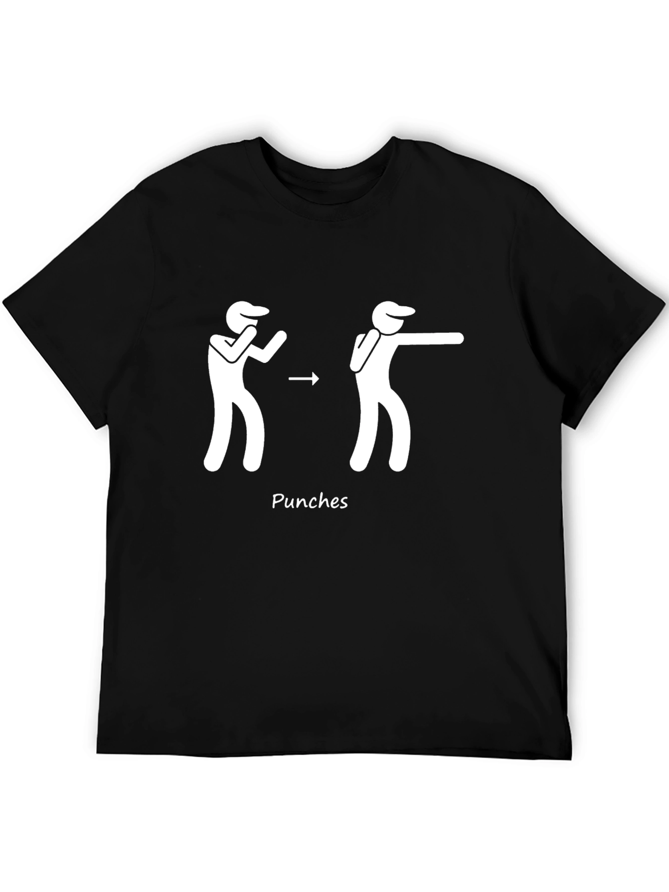 Punching Stick Figure Black Cotton T-Shirt