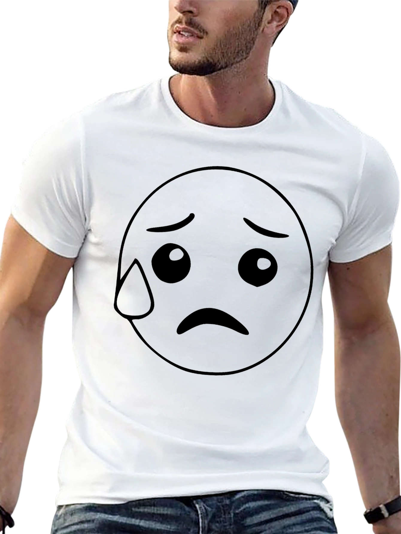 Sad Emoji Black T-Shirt - Unisex Cotton Tee