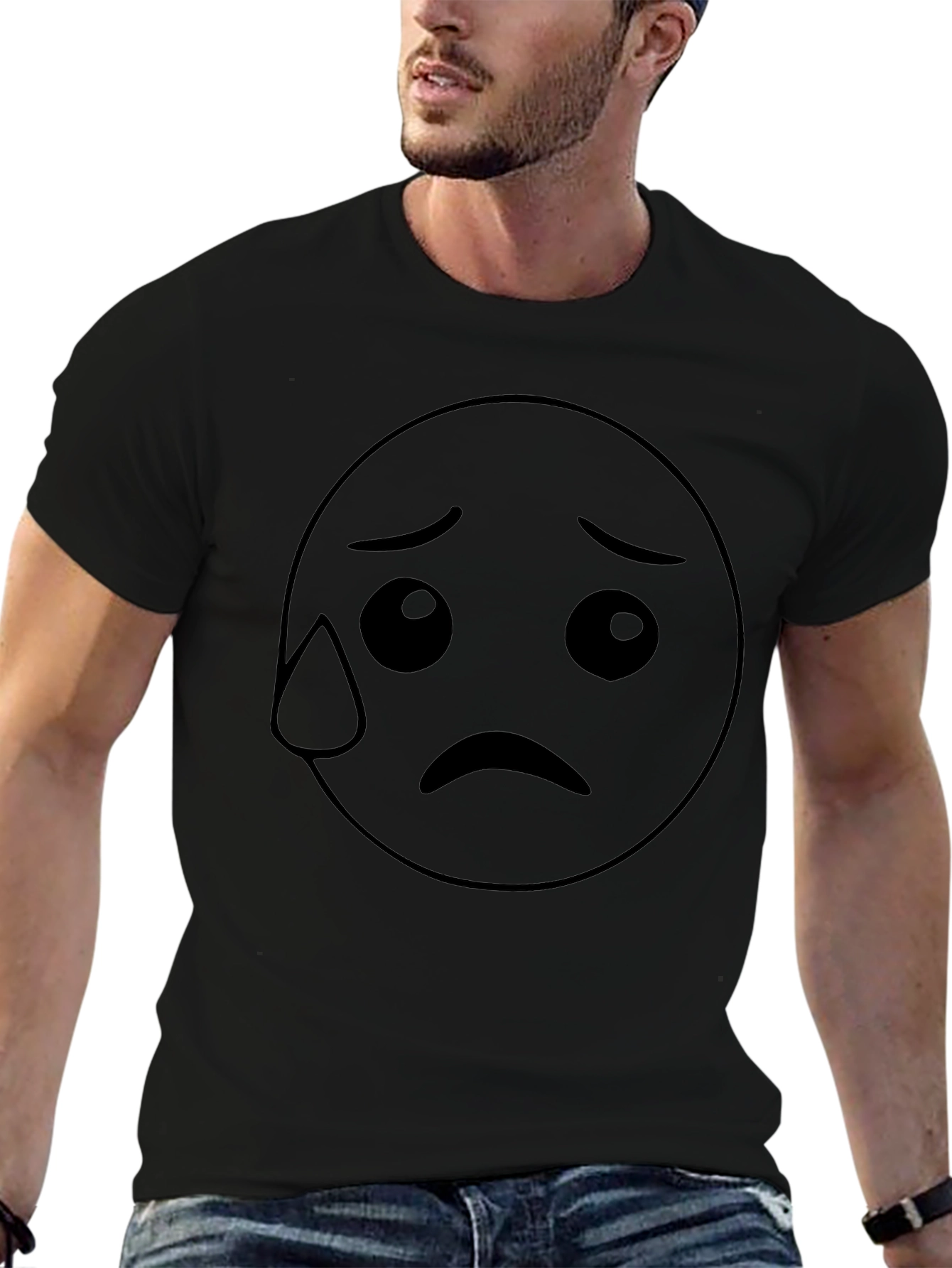 Sad Emoji Black T-Shirt - Unisex Cotton Tee