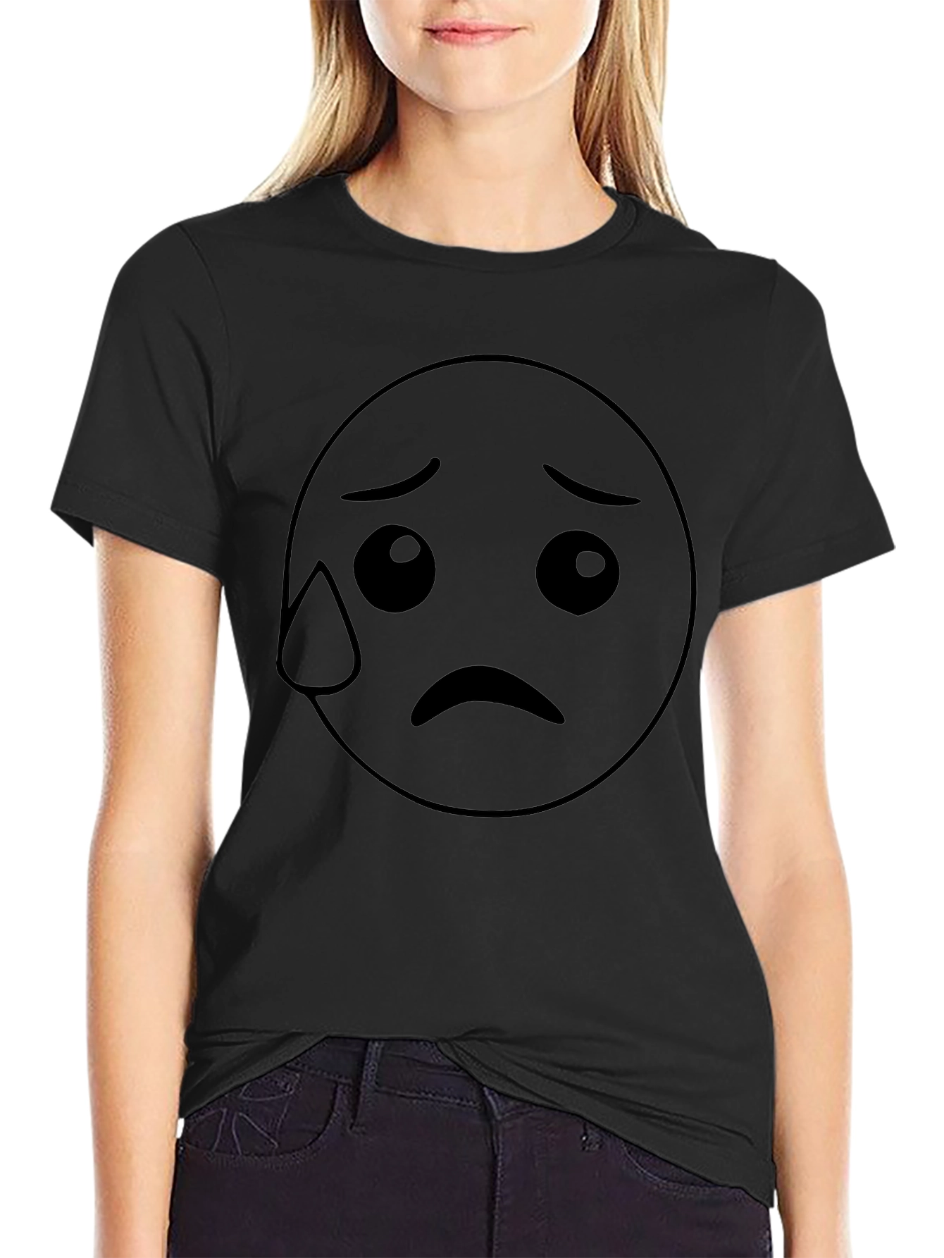Sad Emoji Black T-Shirt - Unisex Cotton Tee