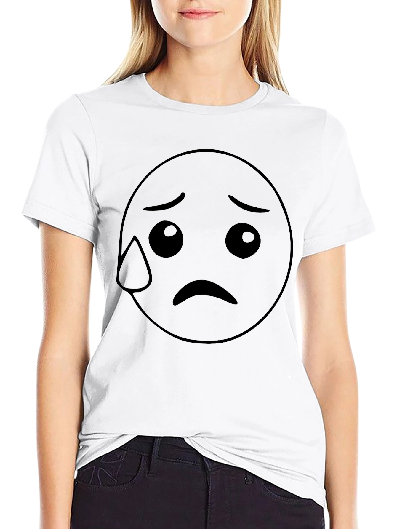 Sad Emoji Black T-Shirt - Unisex Cotton Tee