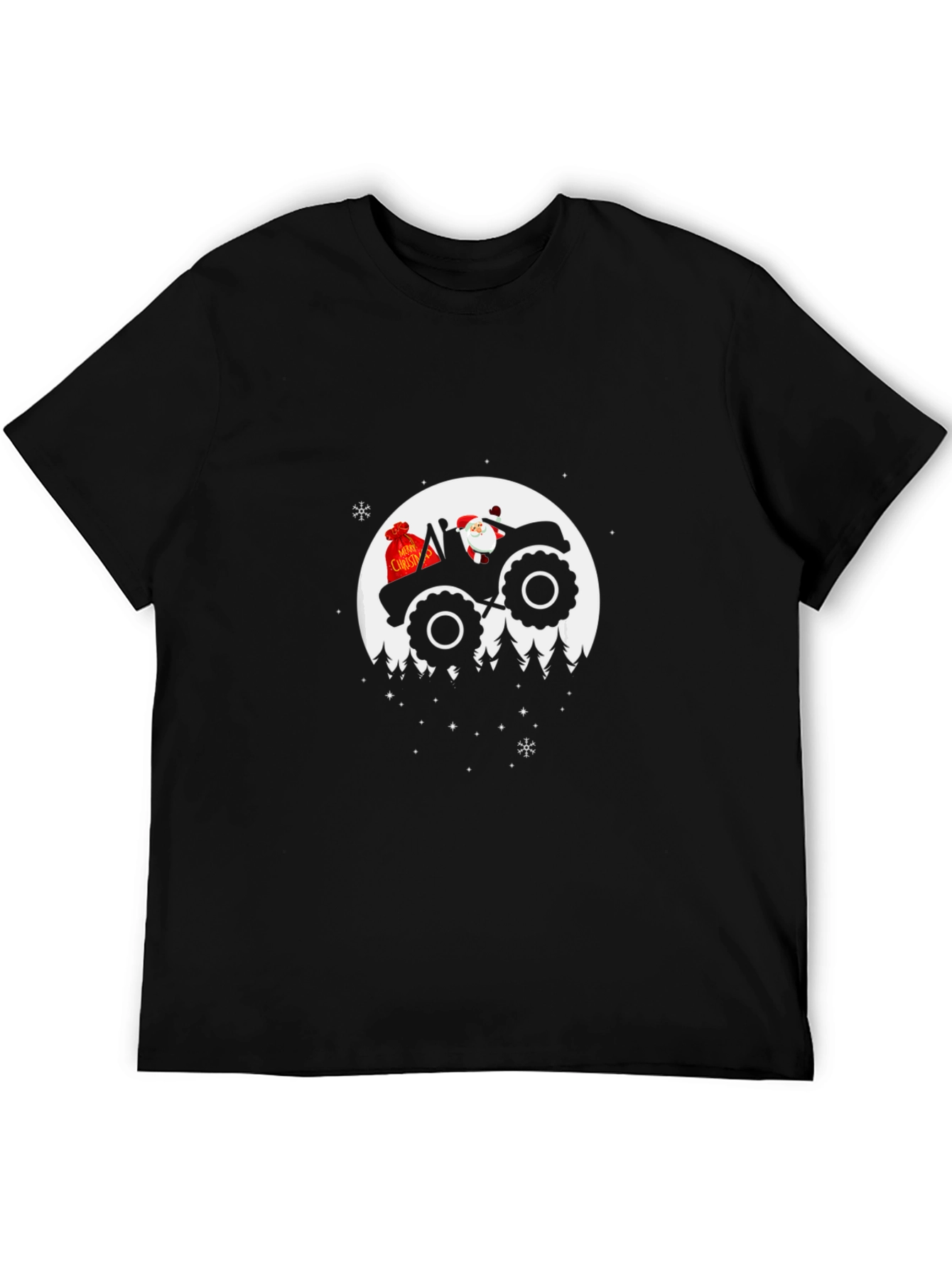 Santa Tractor Moon Christmas T-Shirt