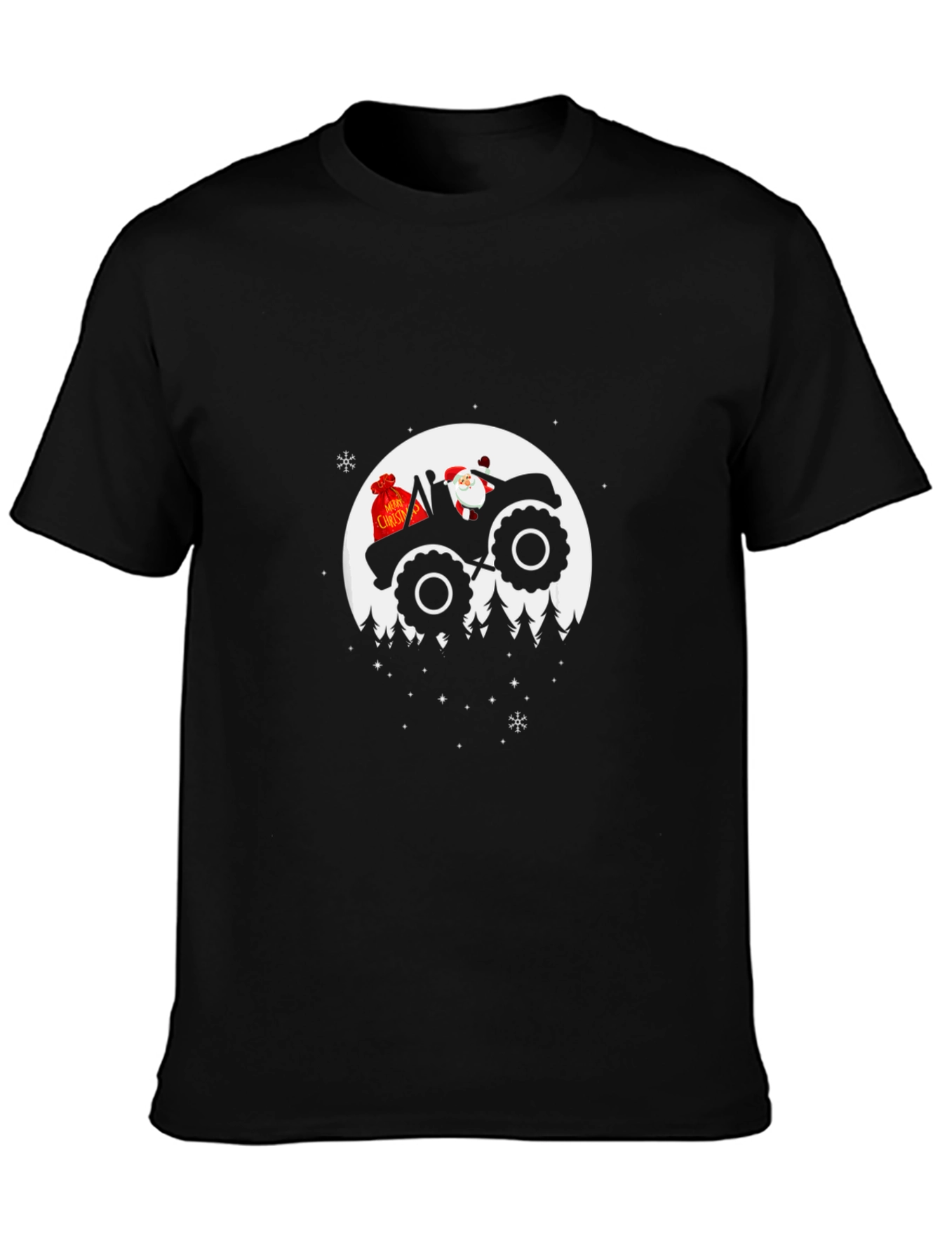 Santa Tractor Moon Christmas T-Shirt