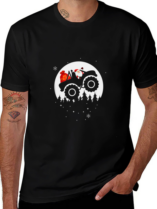 Santa Tractor Moon Christmas T-Shirt