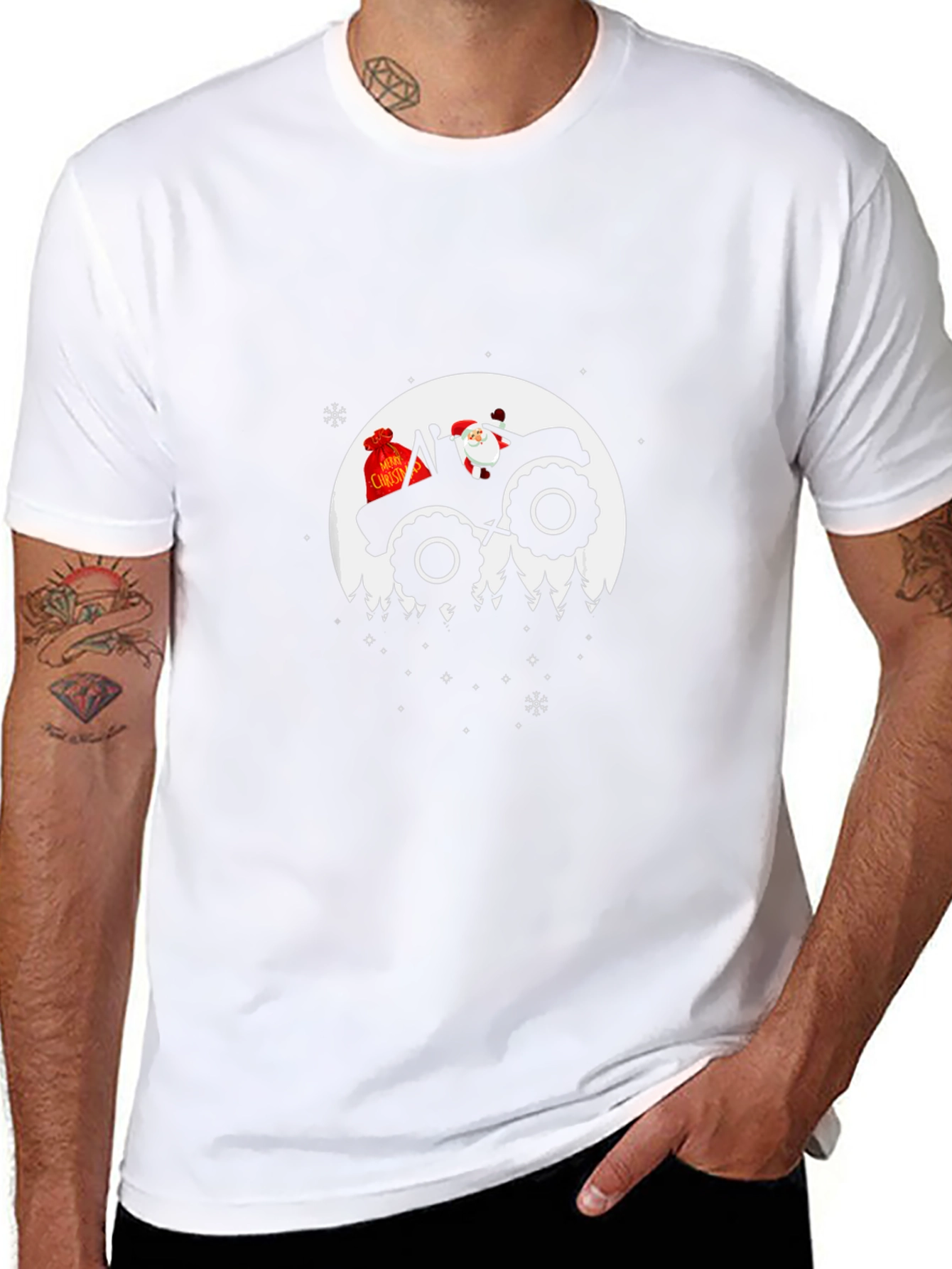 Santa Tractor Moon Christmas T-Shirt