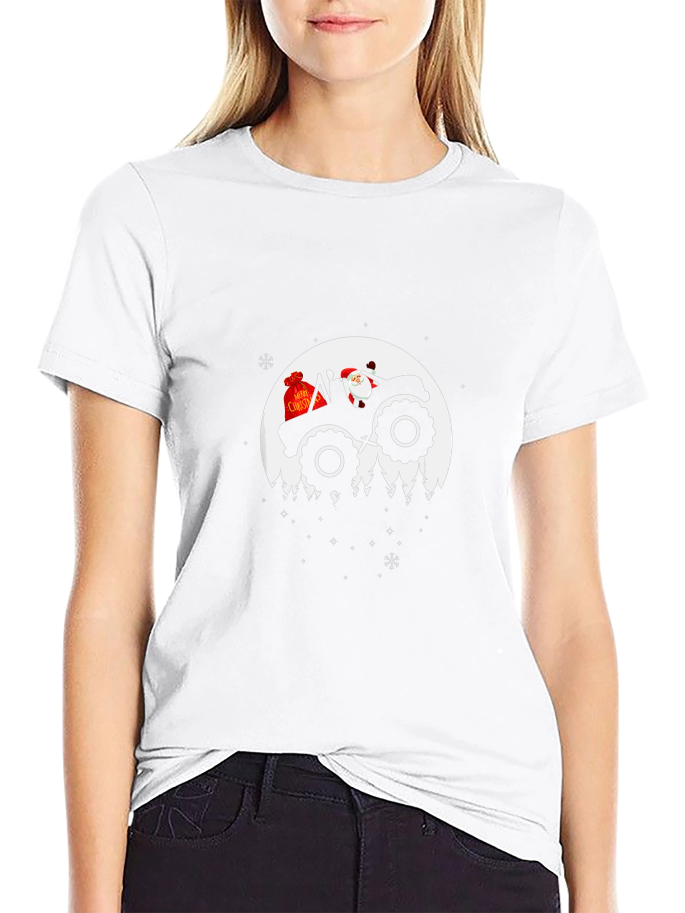 Santa Tractor Moon Christmas T-Shirt