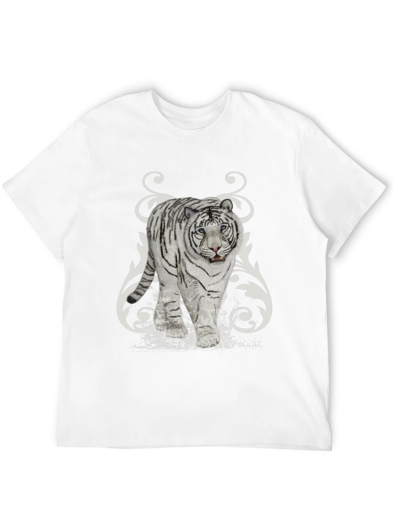 White Tiger Graphic Print Black T-Shirt