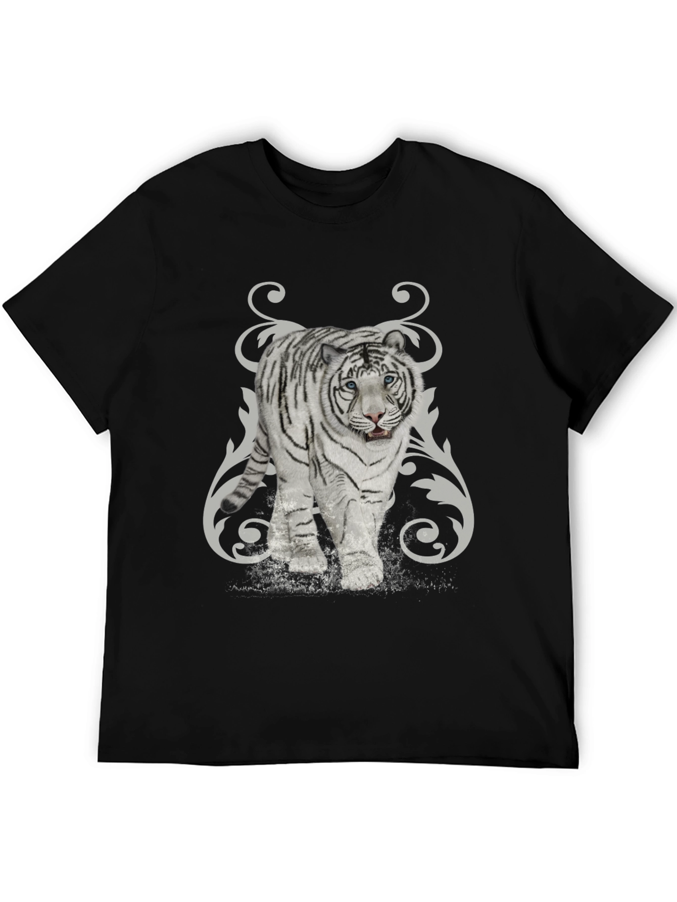 White Tiger Graphic Print Black T-Shirt