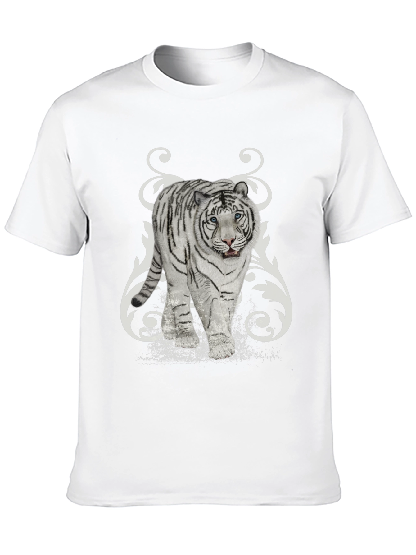 White Tiger Graphic Print Black T-Shirt