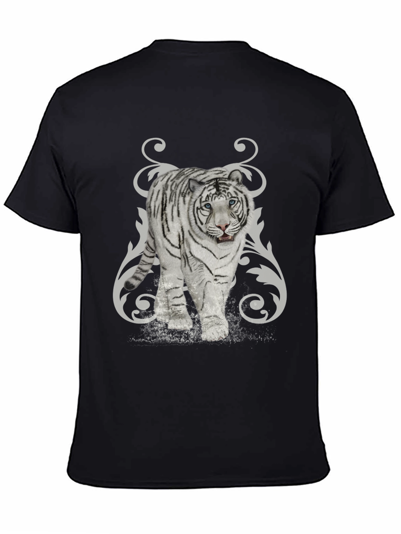 White Tiger Graphic Print Black T-Shirt
