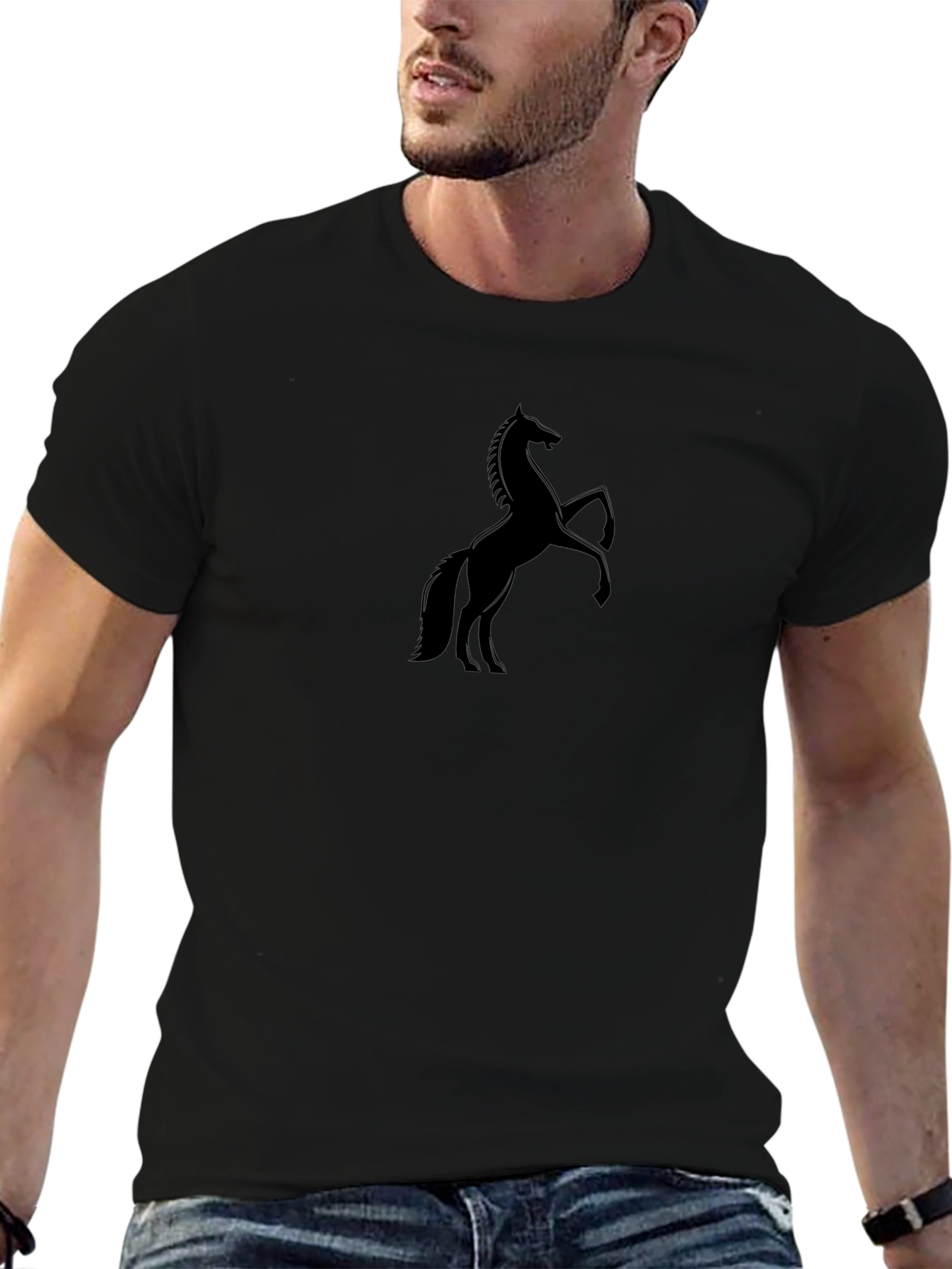 Mens Black Horse Graphic T-Shirt