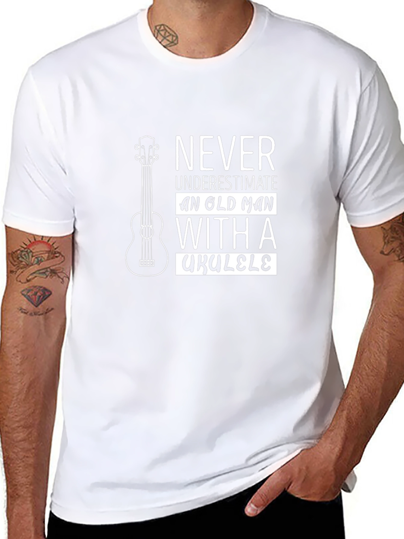 Old Man Ukulele Graphic T-Shirt