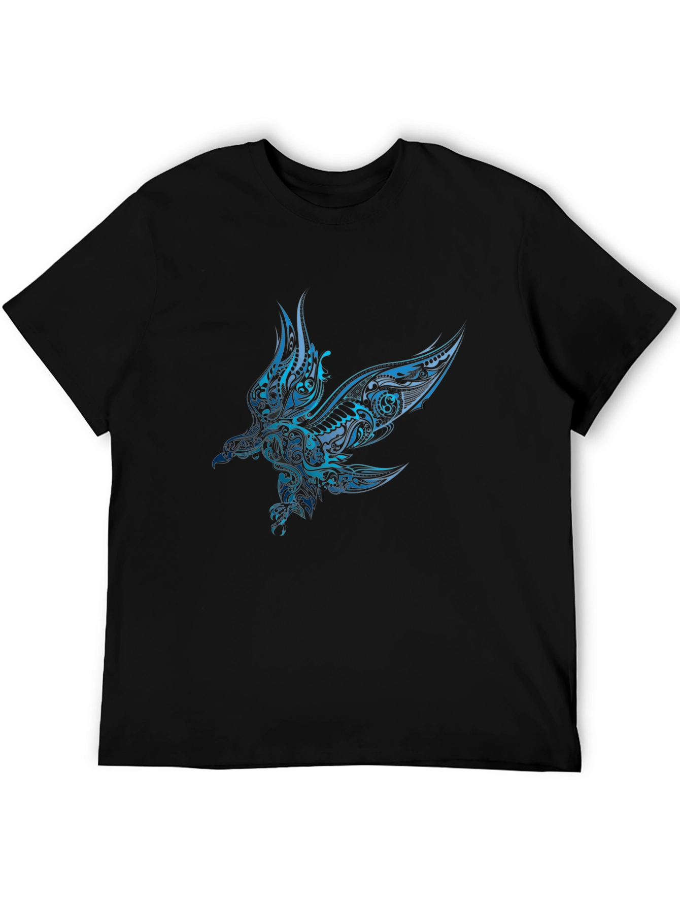 Mens Black T-shirt with Blue Eagle Design