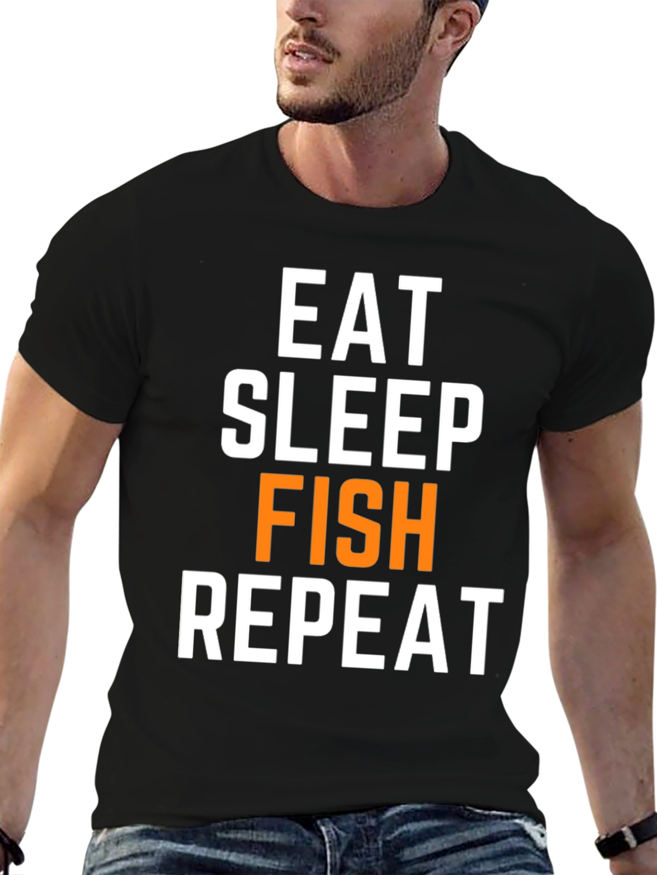 Eat Sleep Fish Repeat Black Graphic T-Shirt