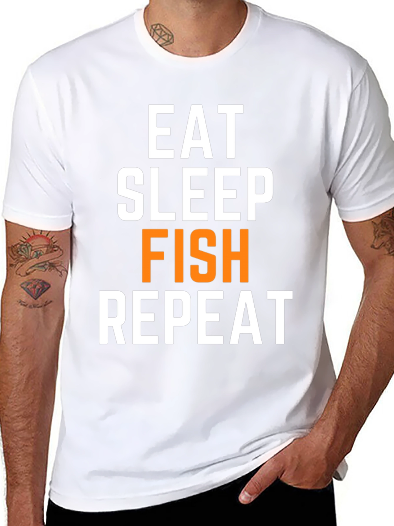 Eat Sleep Fish Repeat Black Graphic T-Shirt