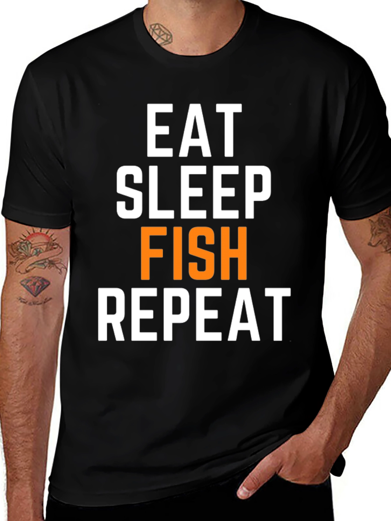 Eat Sleep Fish Repeat Black Graphic T-Shirt