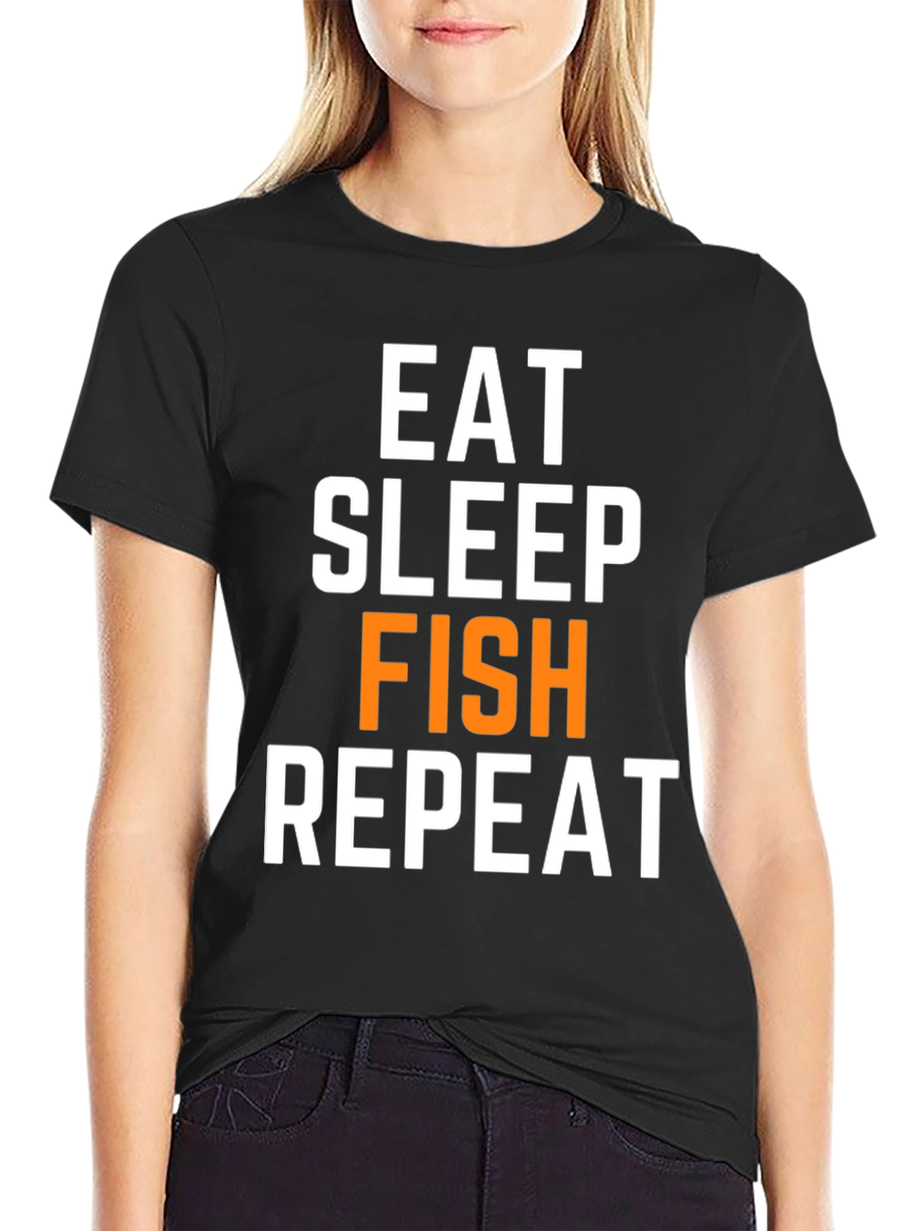 Eat Sleep Fish Repeat Black Graphic T-Shirt