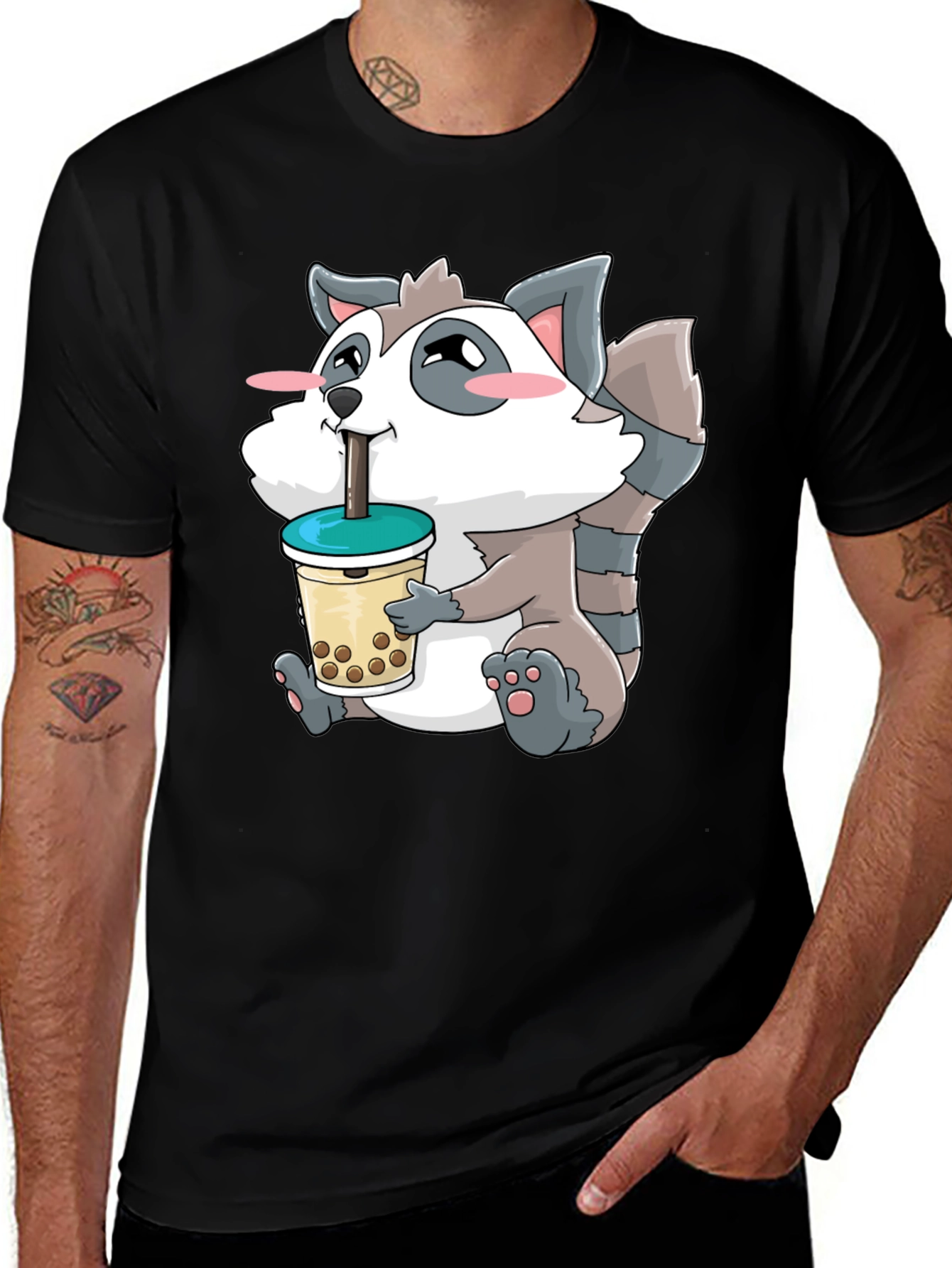 Cute Raccoon Bubble Tea Graphic T-Shirt