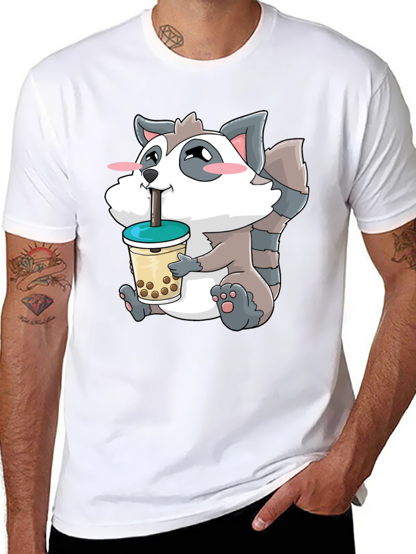 Cute Raccoon Bubble Tea Graphic T-Shirt