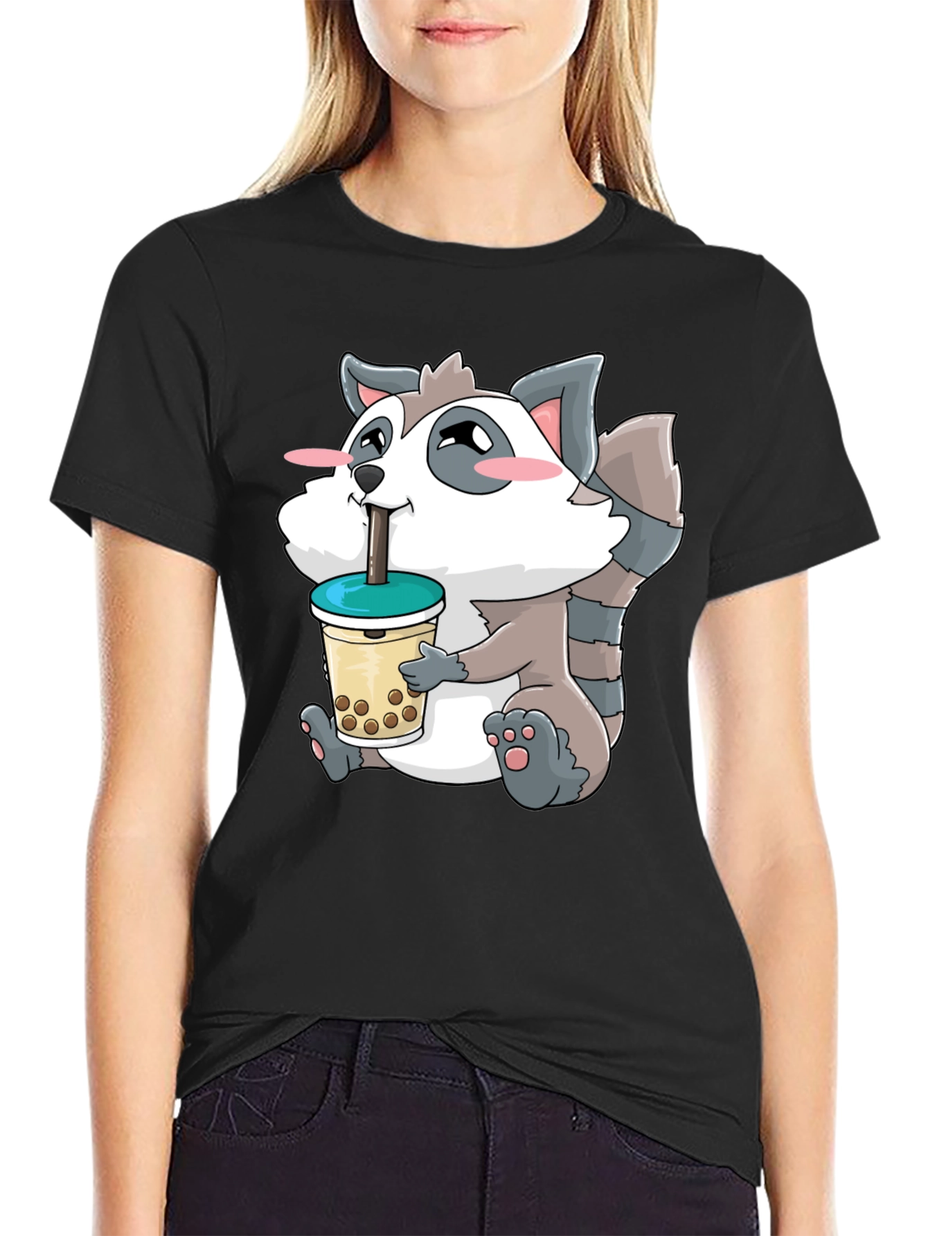 Cute Raccoon Bubble Tea Graphic T-Shirt