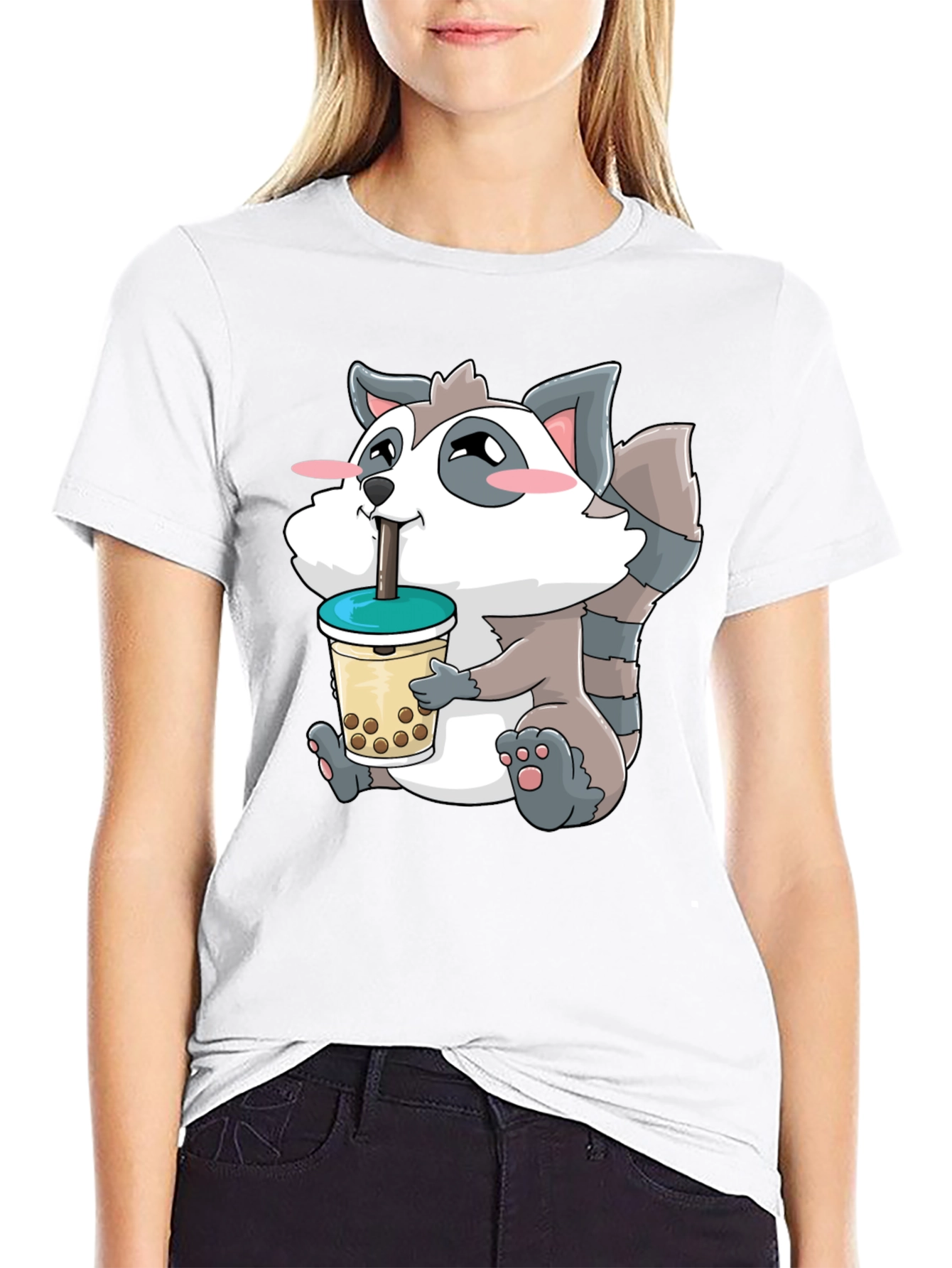 Cute Raccoon Bubble Tea Graphic T-Shirt