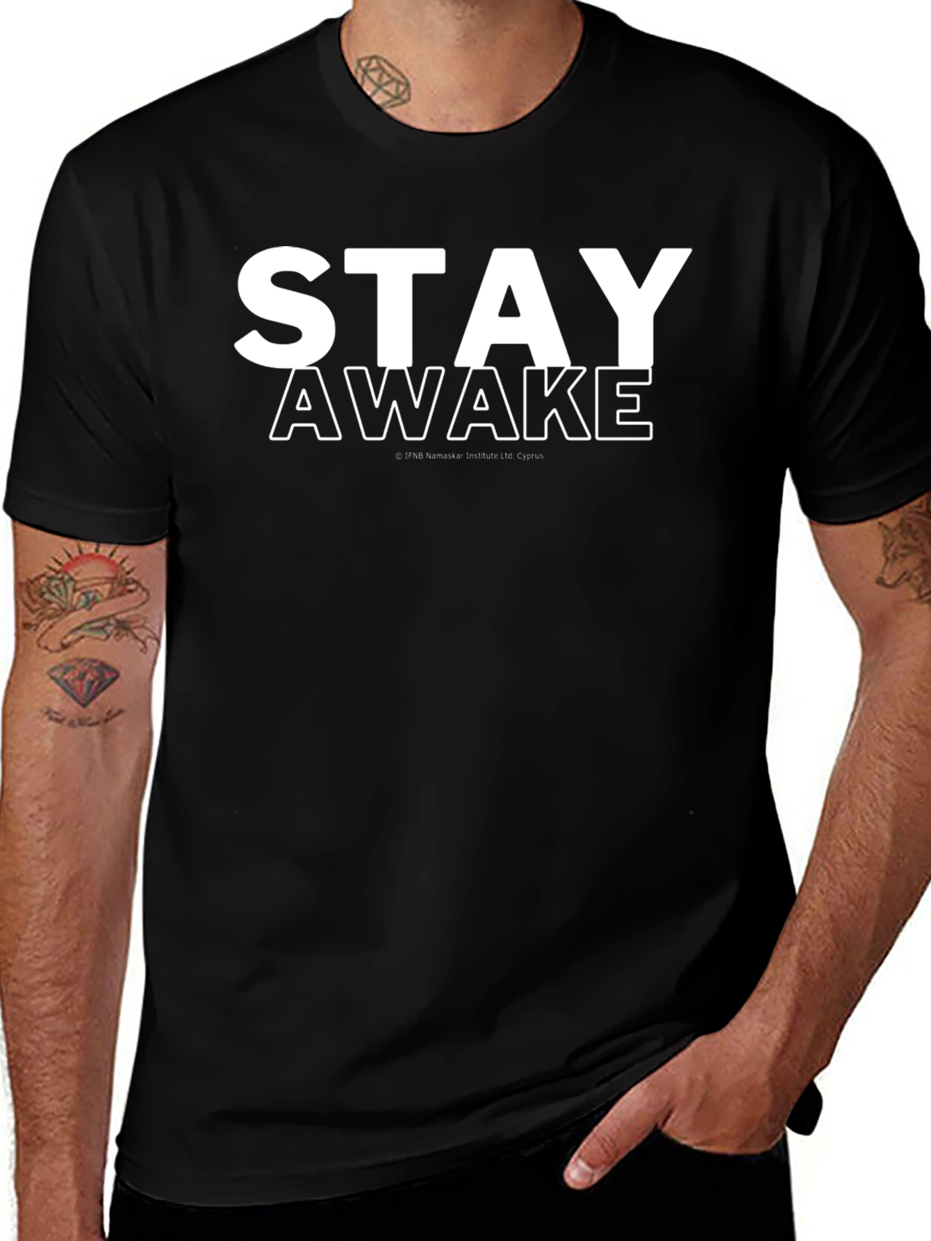 Stay Awake Graphic Print T-Shirt - Black