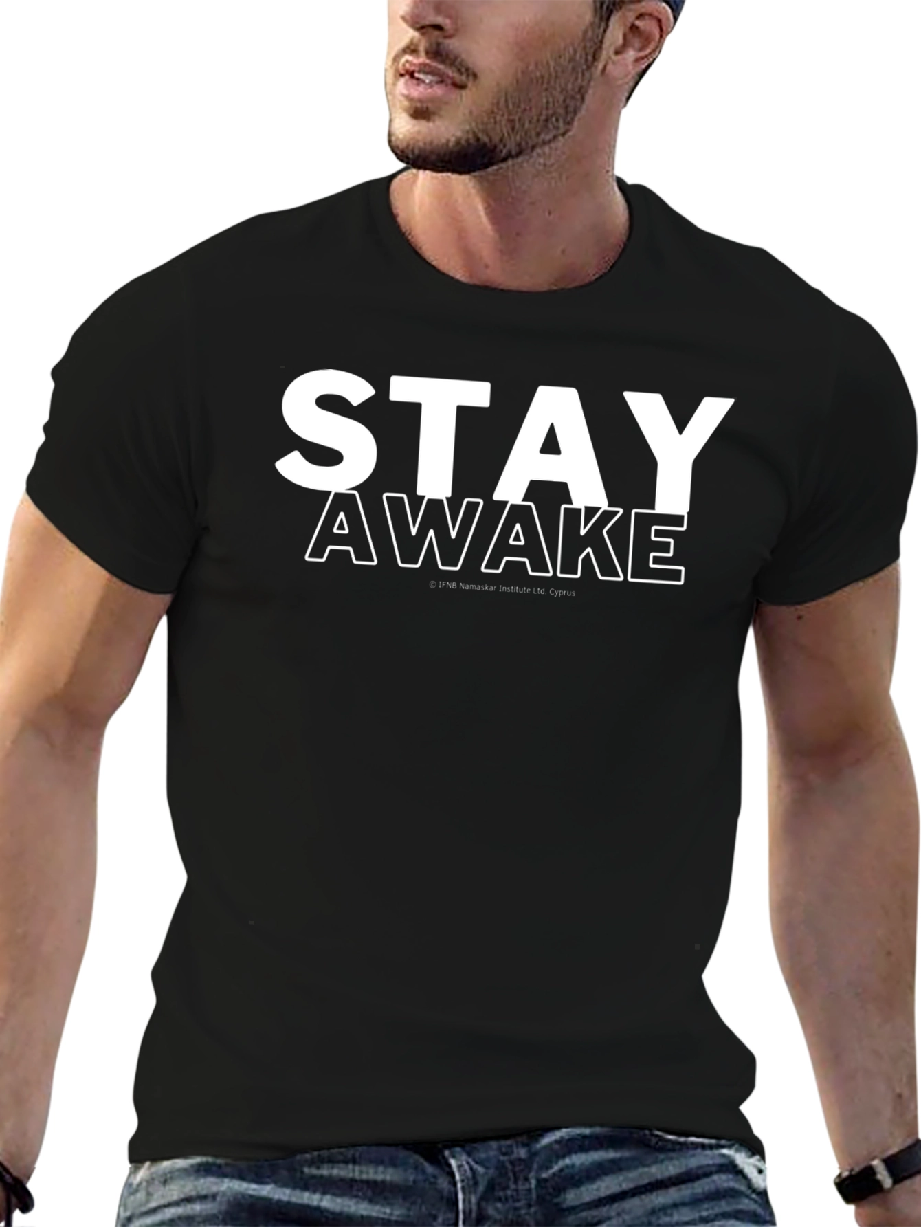 Stay Awake Graphic Print T-Shirt - Black
