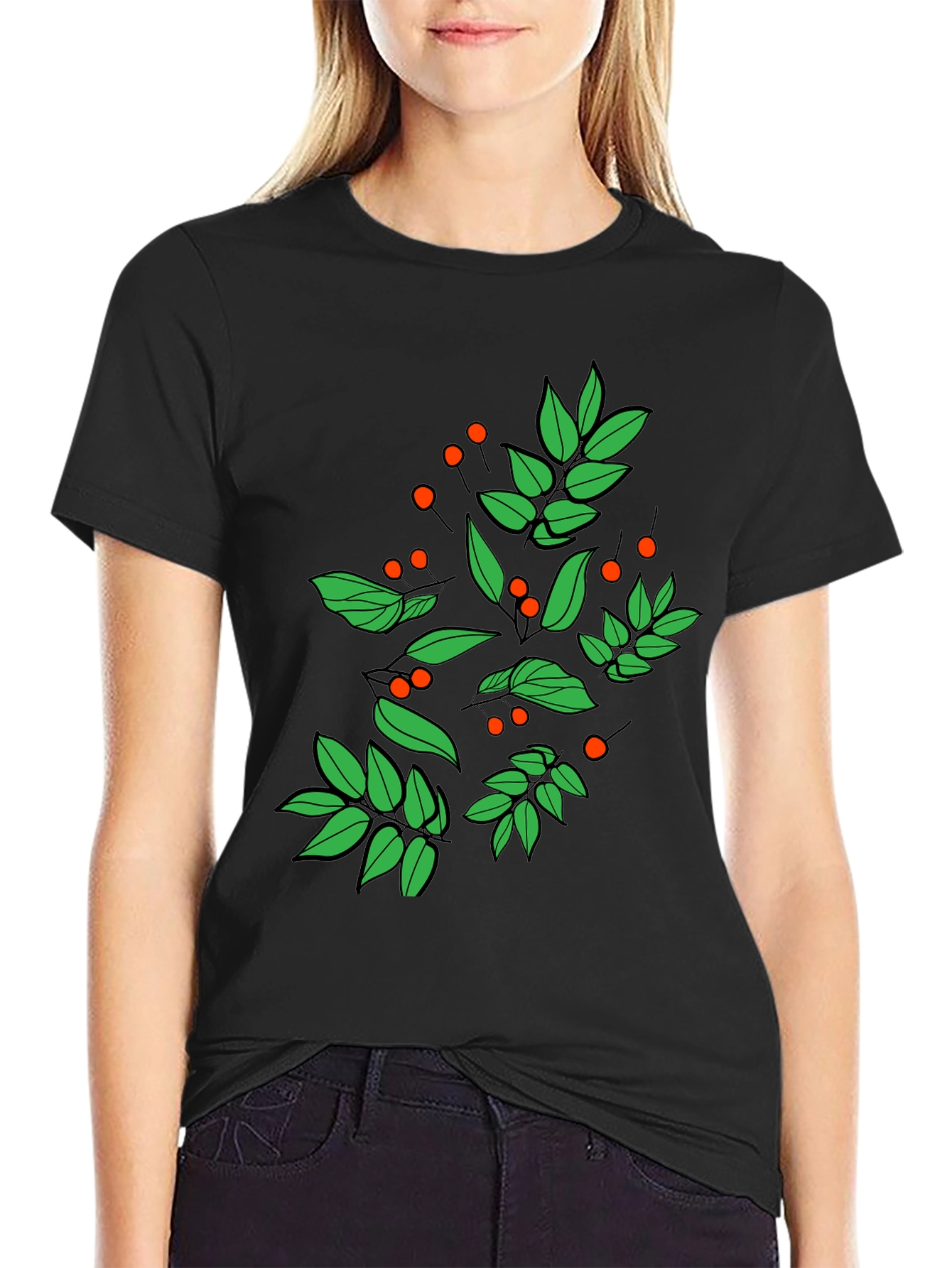 Botanical Print Black T-Shirt