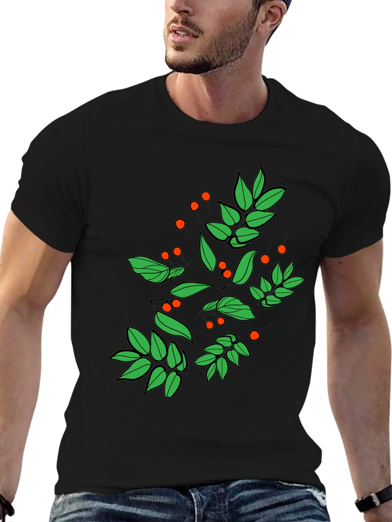 Botanical Print Black T-Shirt