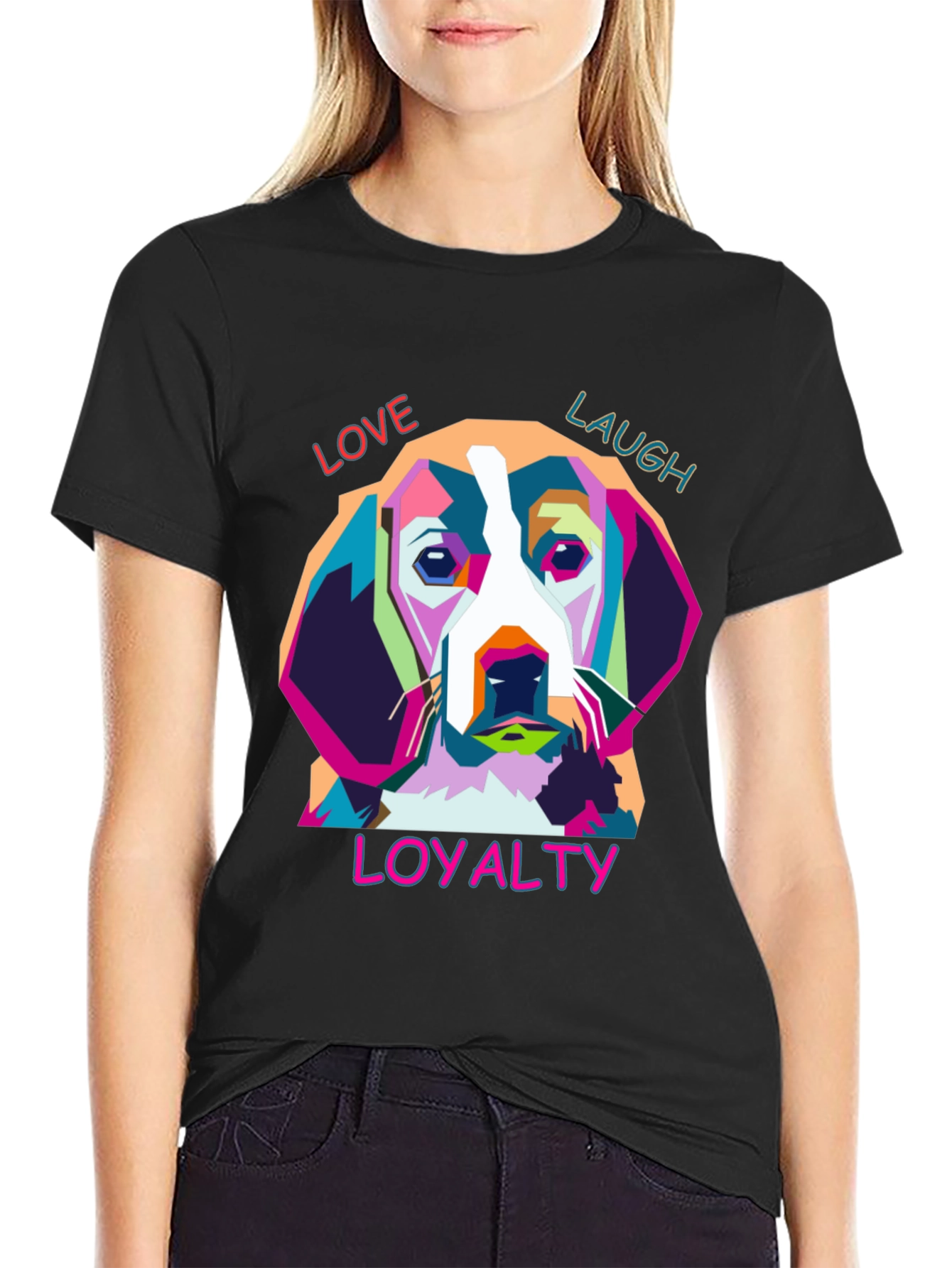 Love Laugh Loyalty Dog T-Shirt - Black