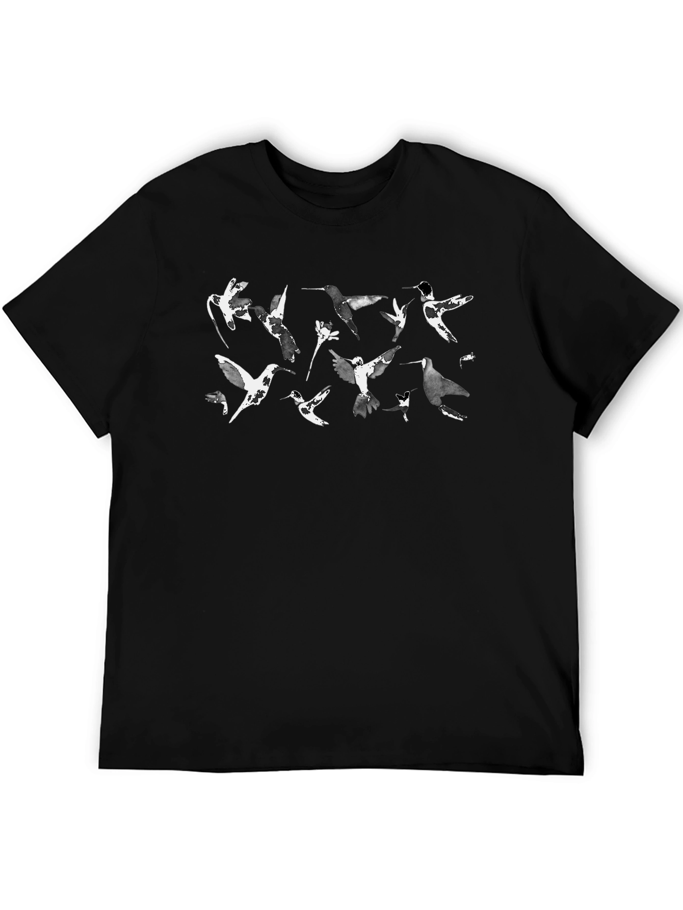 Birds Graphic Print Crew Neck Tee - Black