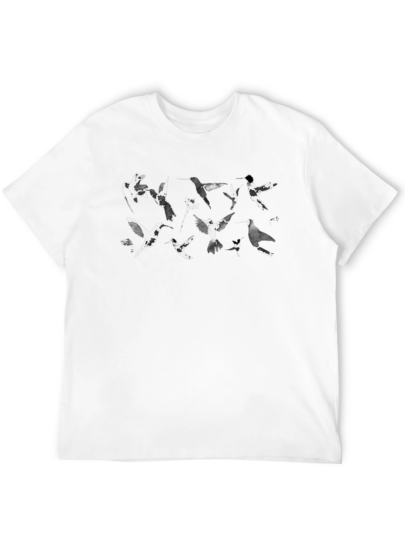 Birds Graphic Print Crew Neck Tee - Black