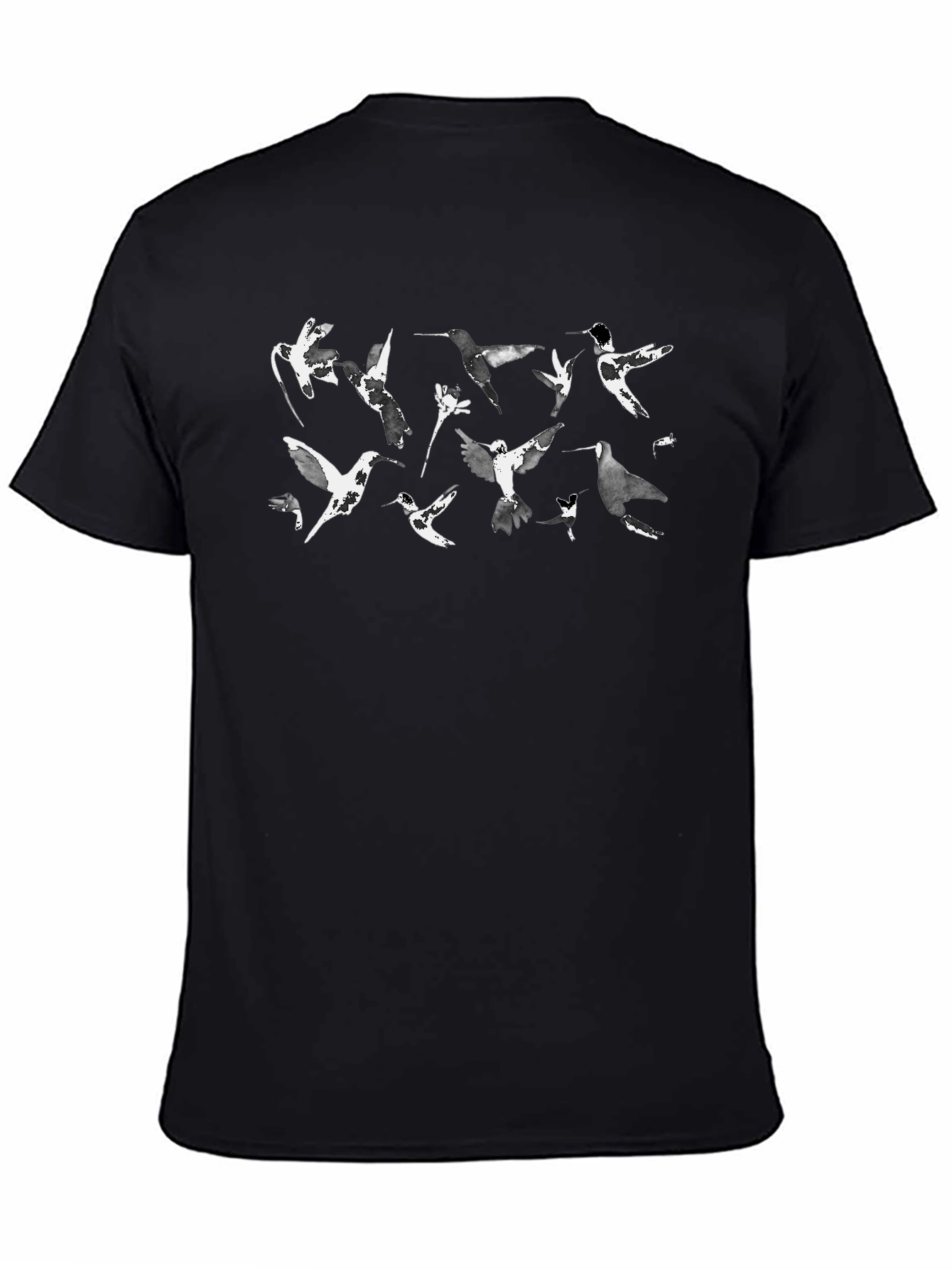 Birds Graphic Print Crew Neck Tee - Black