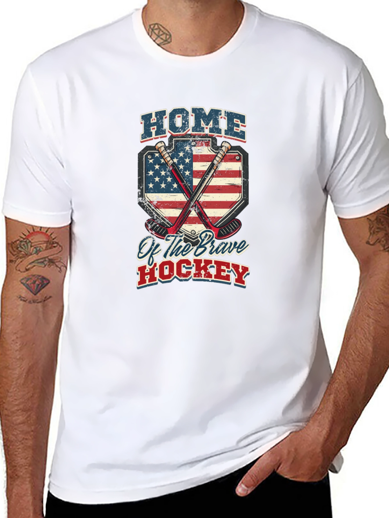 Home of Brave Hockey USA Flag T-Shirt