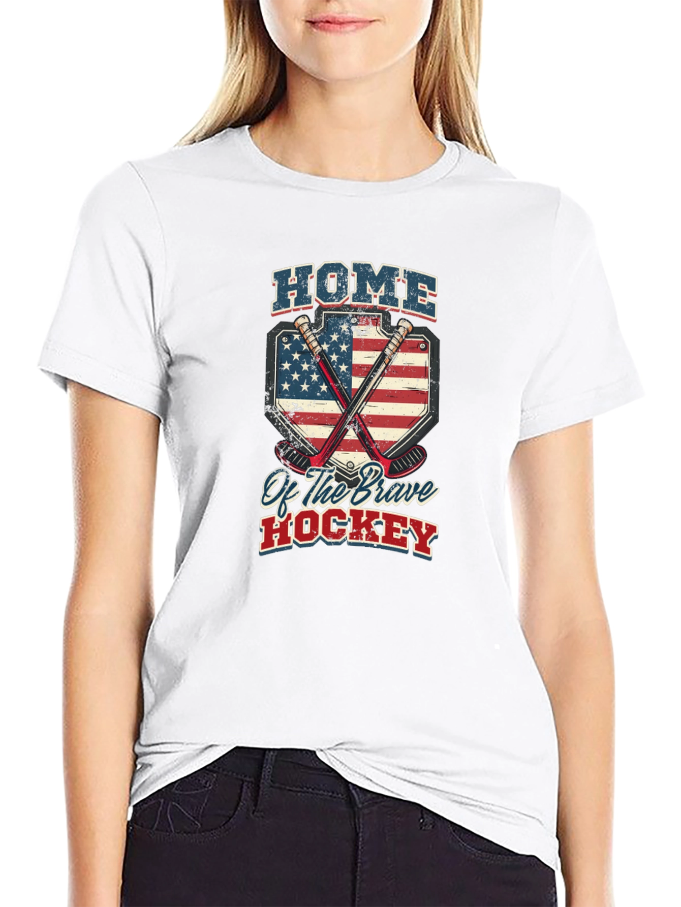 Home of Brave Hockey USA Flag T-Shirt