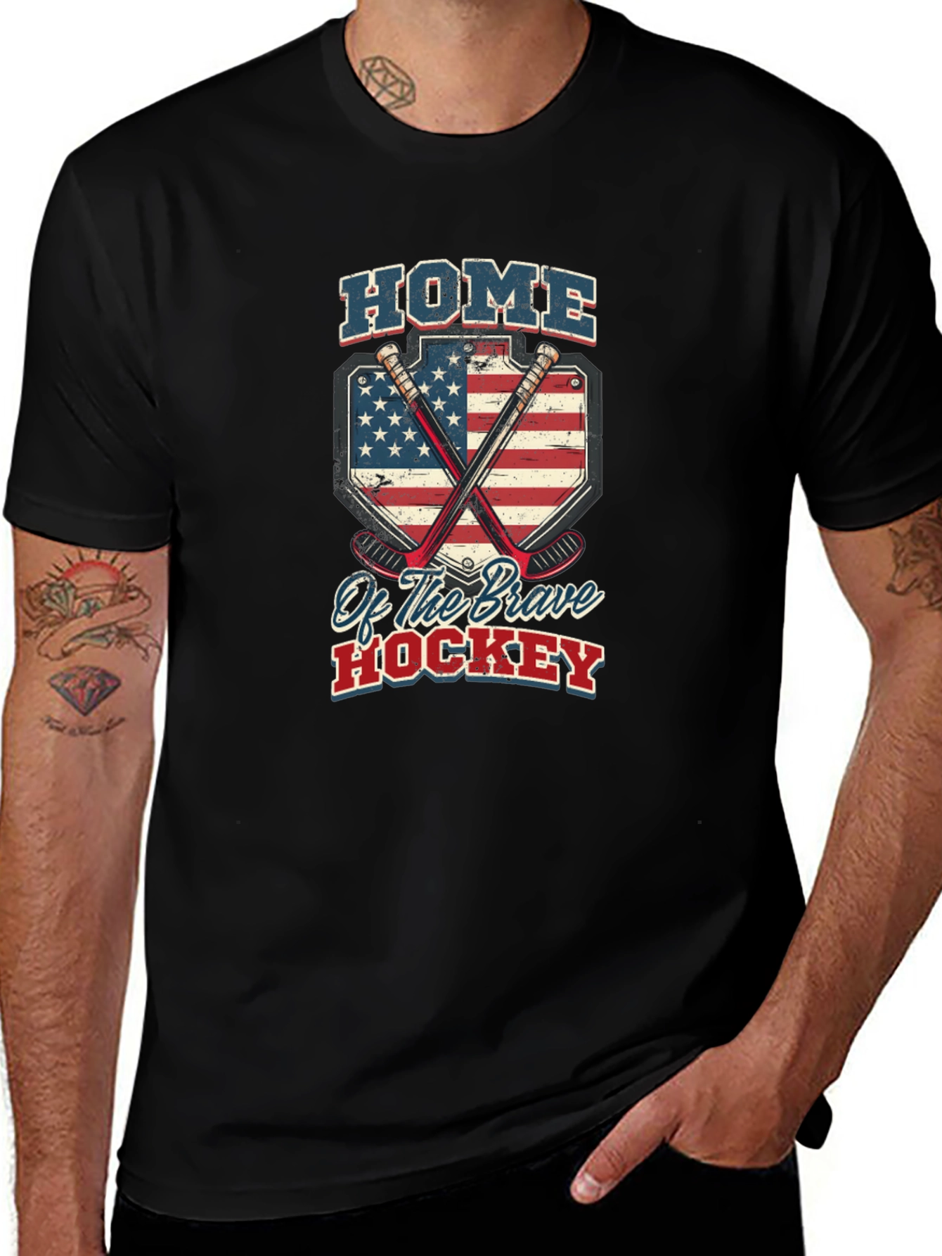 Home of Brave Hockey USA Flag T-Shirt