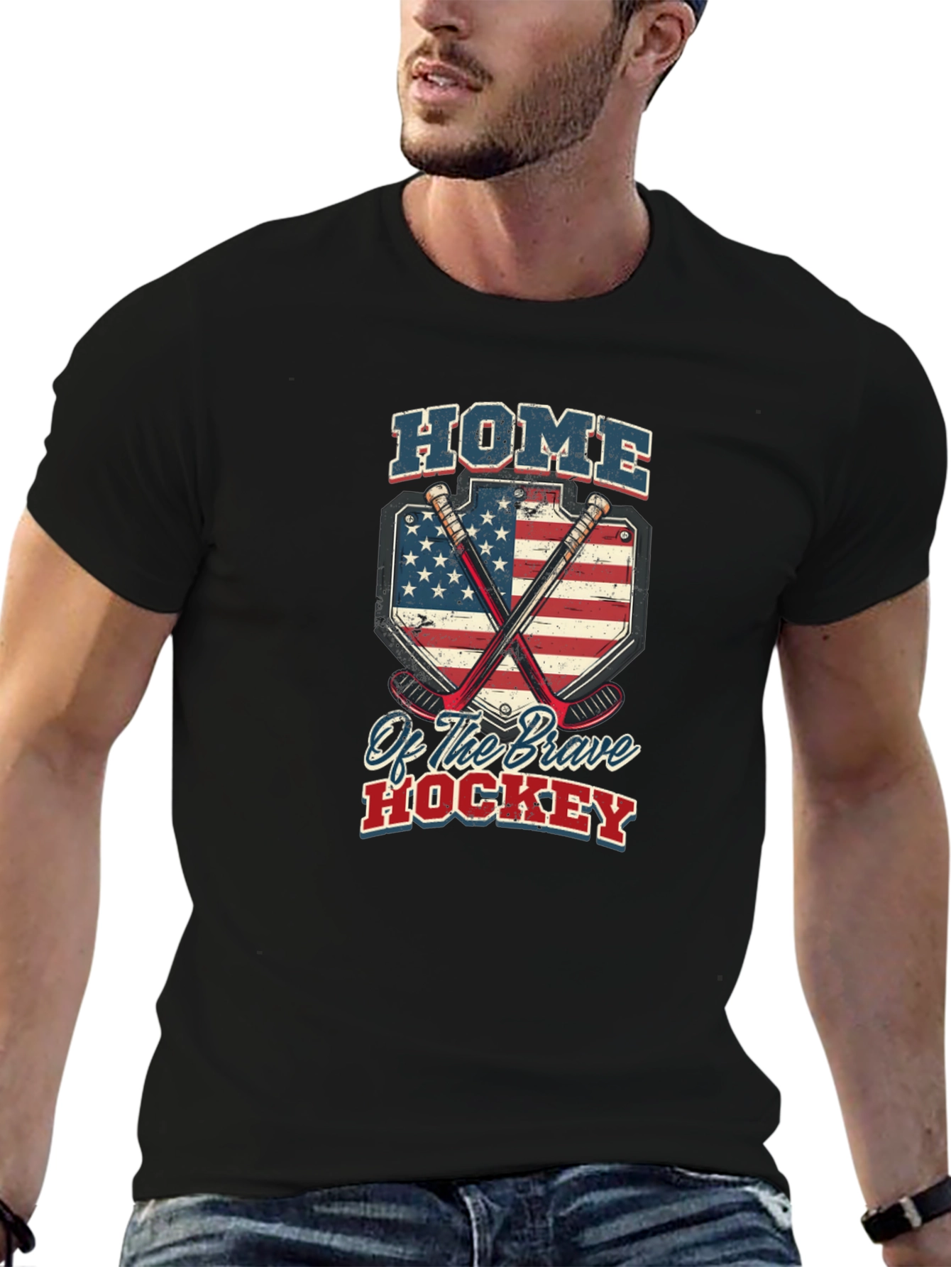 Home of Brave Hockey USA Flag T-Shirt
