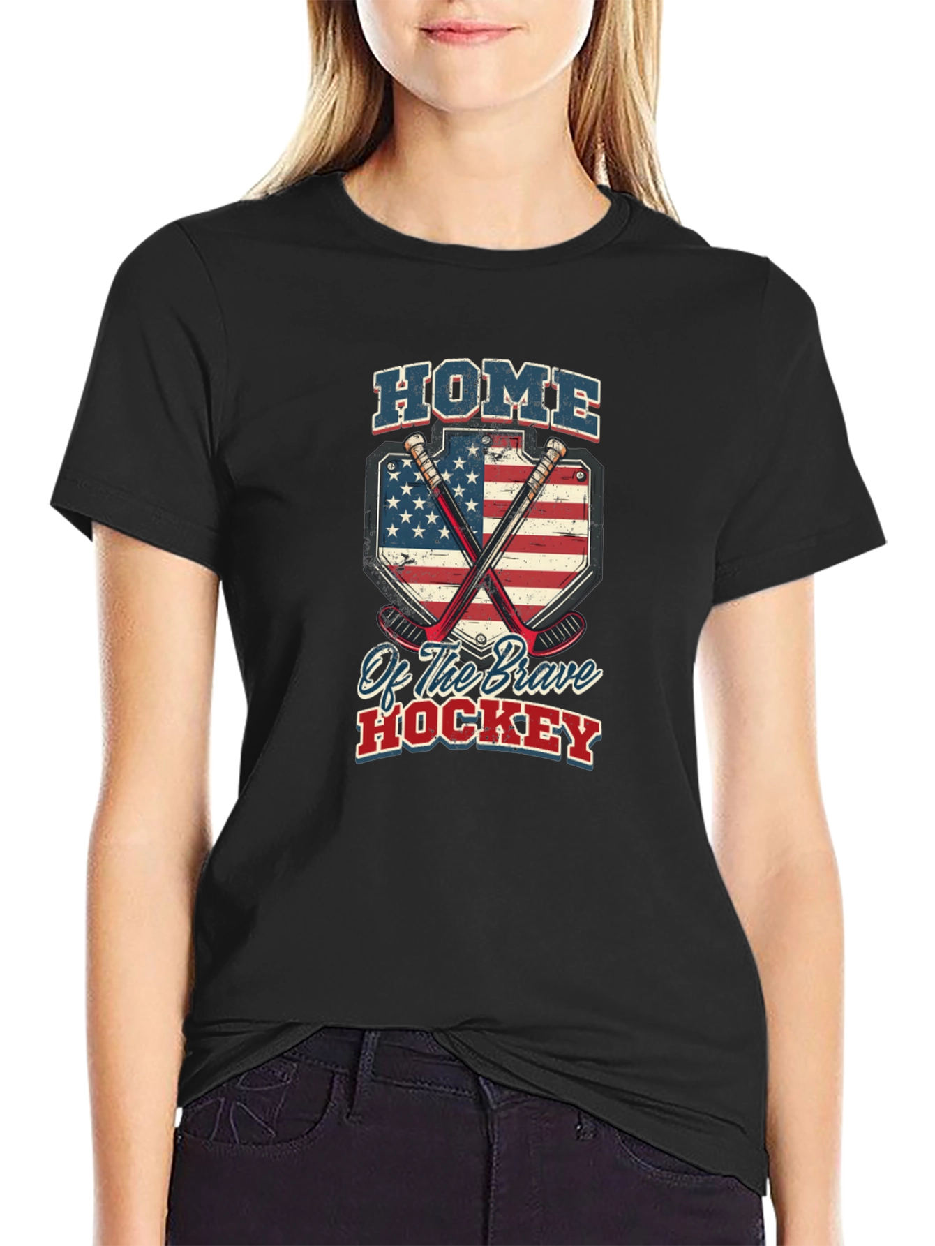 Home of Brave Hockey USA Flag T-Shirt