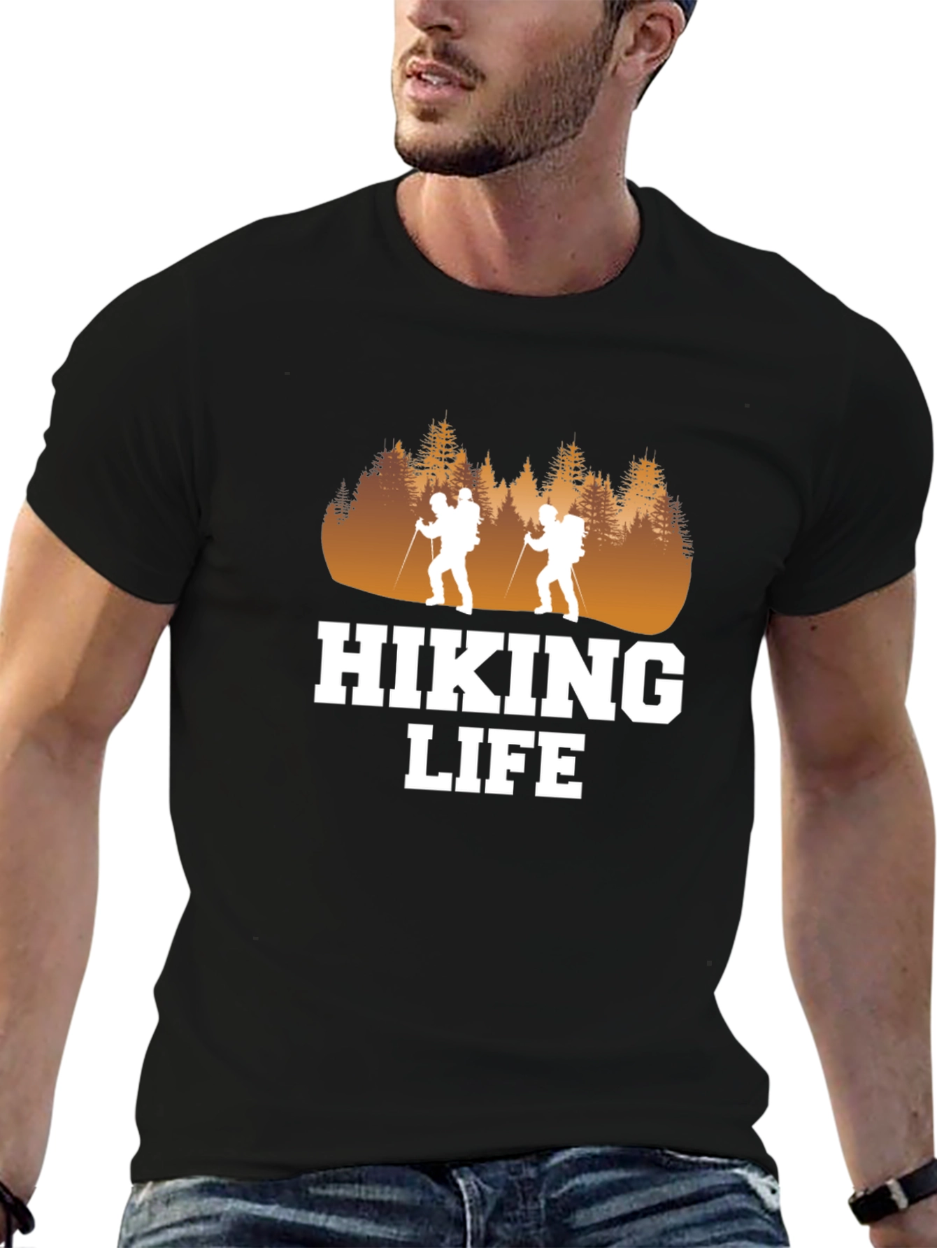 Hiking Life Graphic Tee - Black Cotton T-Shirt