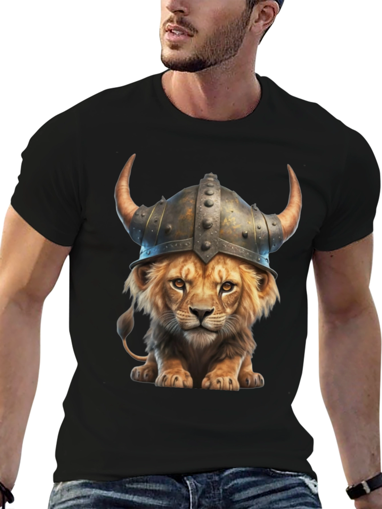Lion Viking Helmet T-Shirt - Fierce Animal Graphic Tee