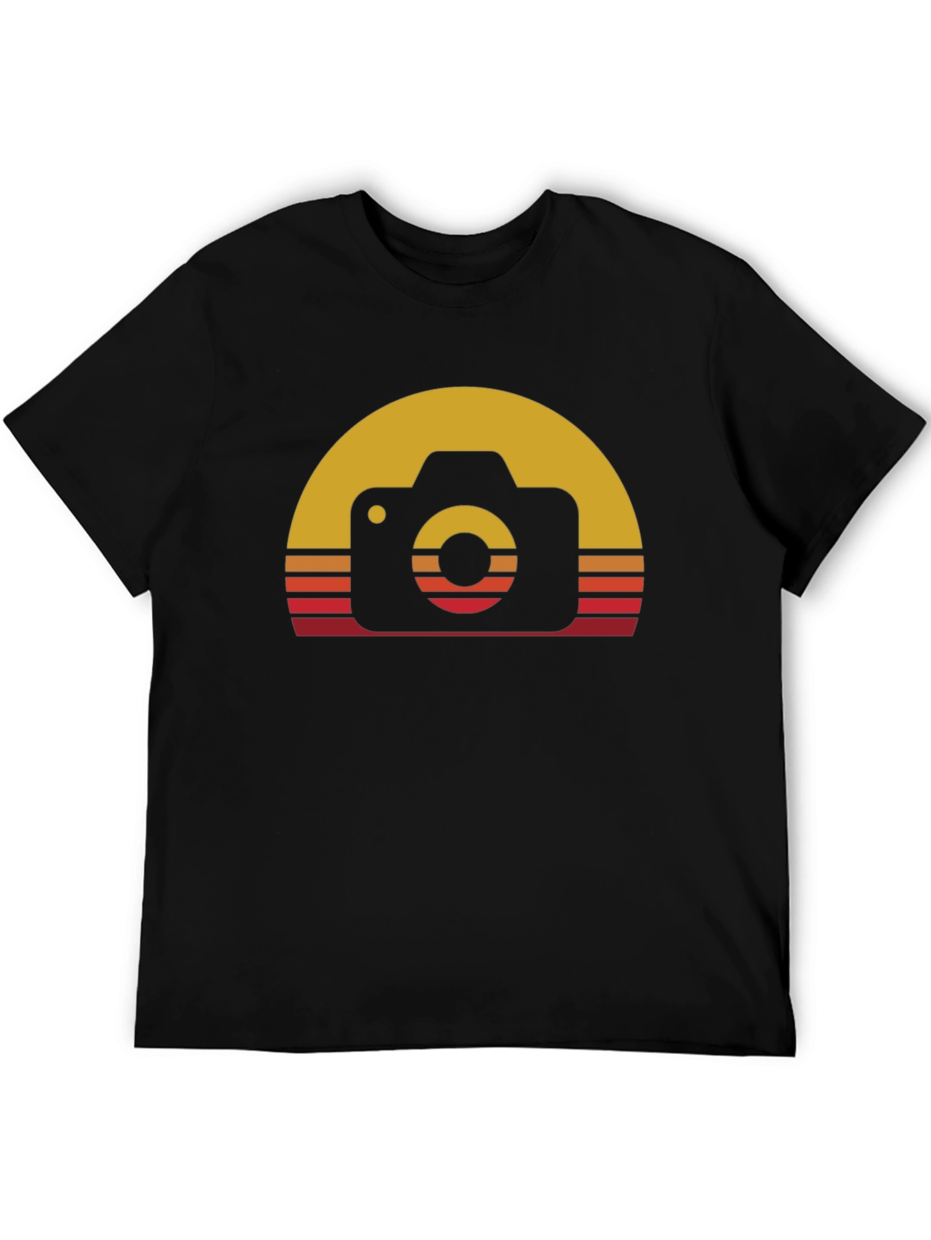 Retro Camera Sunset Graphic Tee - Black Cotton Blend