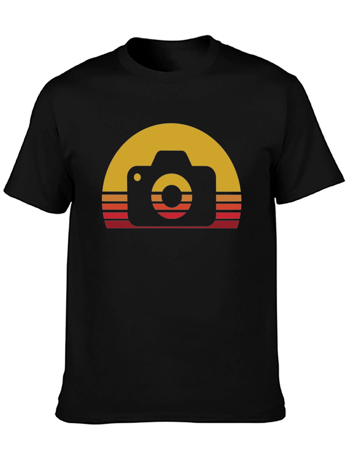 Retro Camera Sunset Graphic Tee - Black Cotton Blend