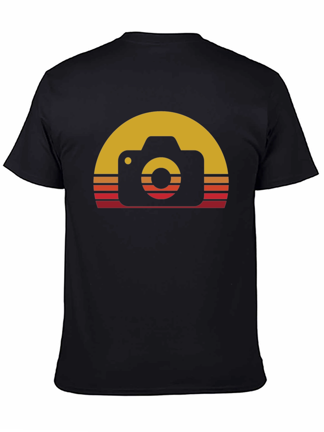 Retro Camera Sunset Graphic Tee - Black Cotton Blend