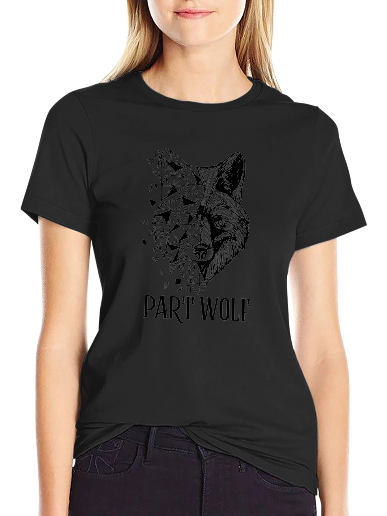 Part Wolf Graphic Print Black T-Shirt