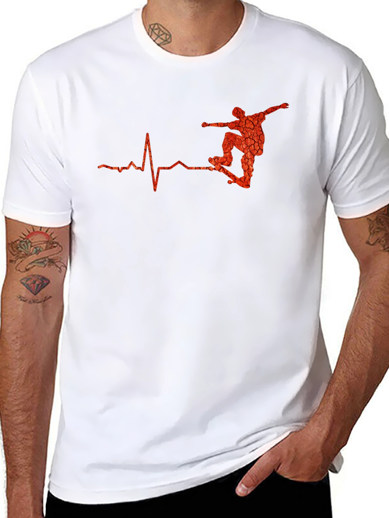 Skateboarding Heartbeat T-Shirt - Black