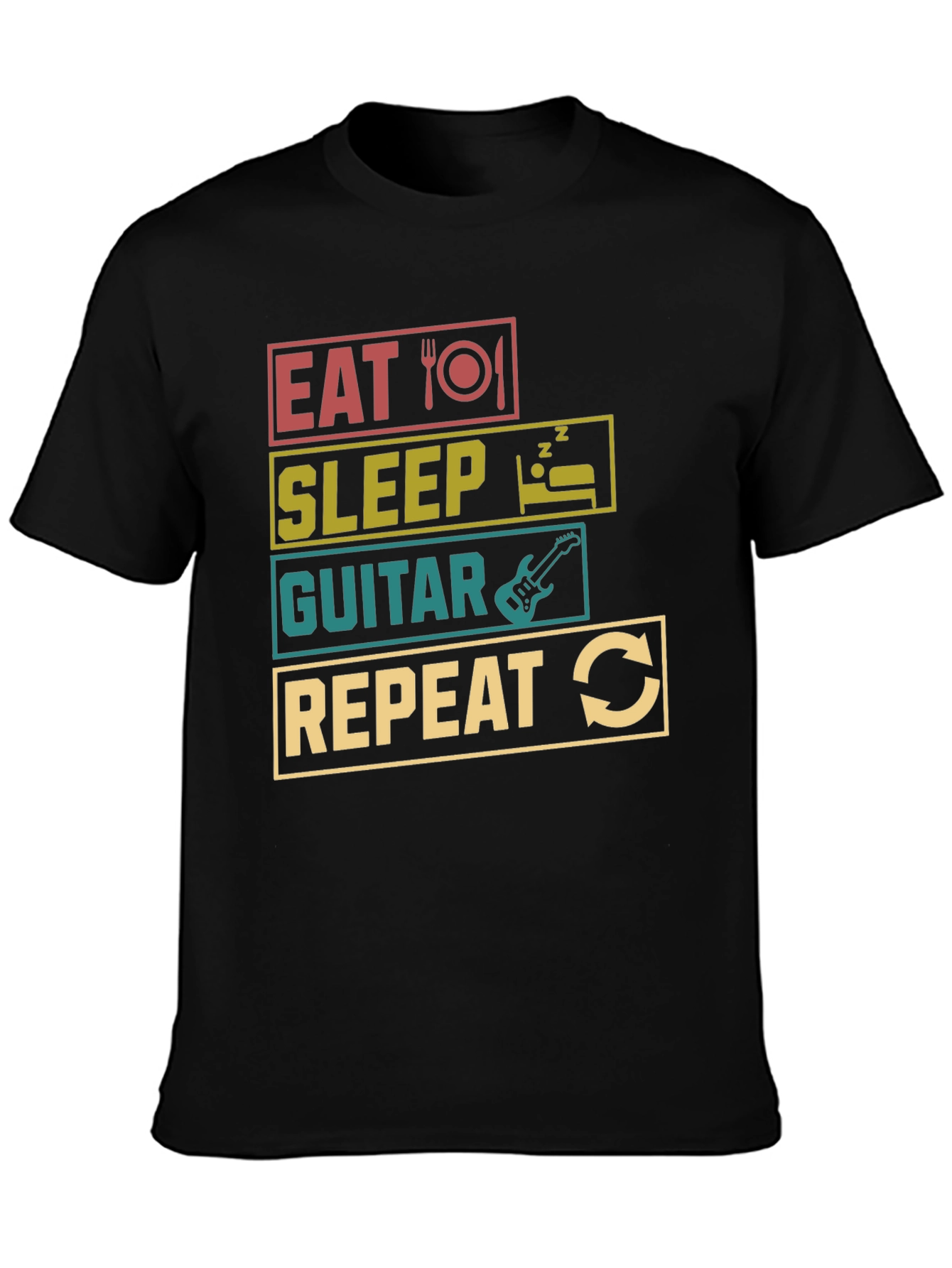 Eat Sleep Guitar Repeat T-Shirt Black Tee