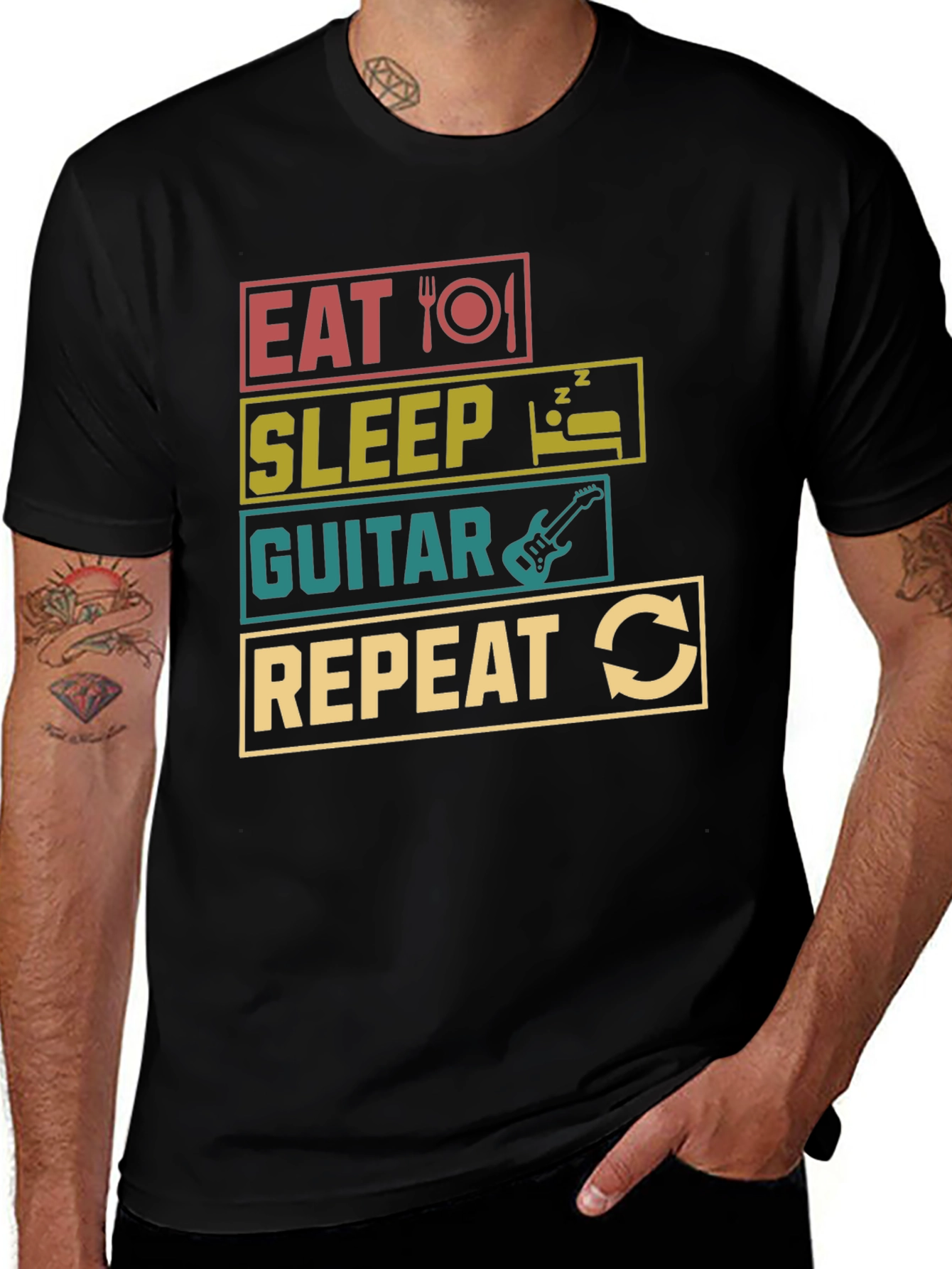 Eat Sleep Guitar Repeat T-Shirt Black Tee