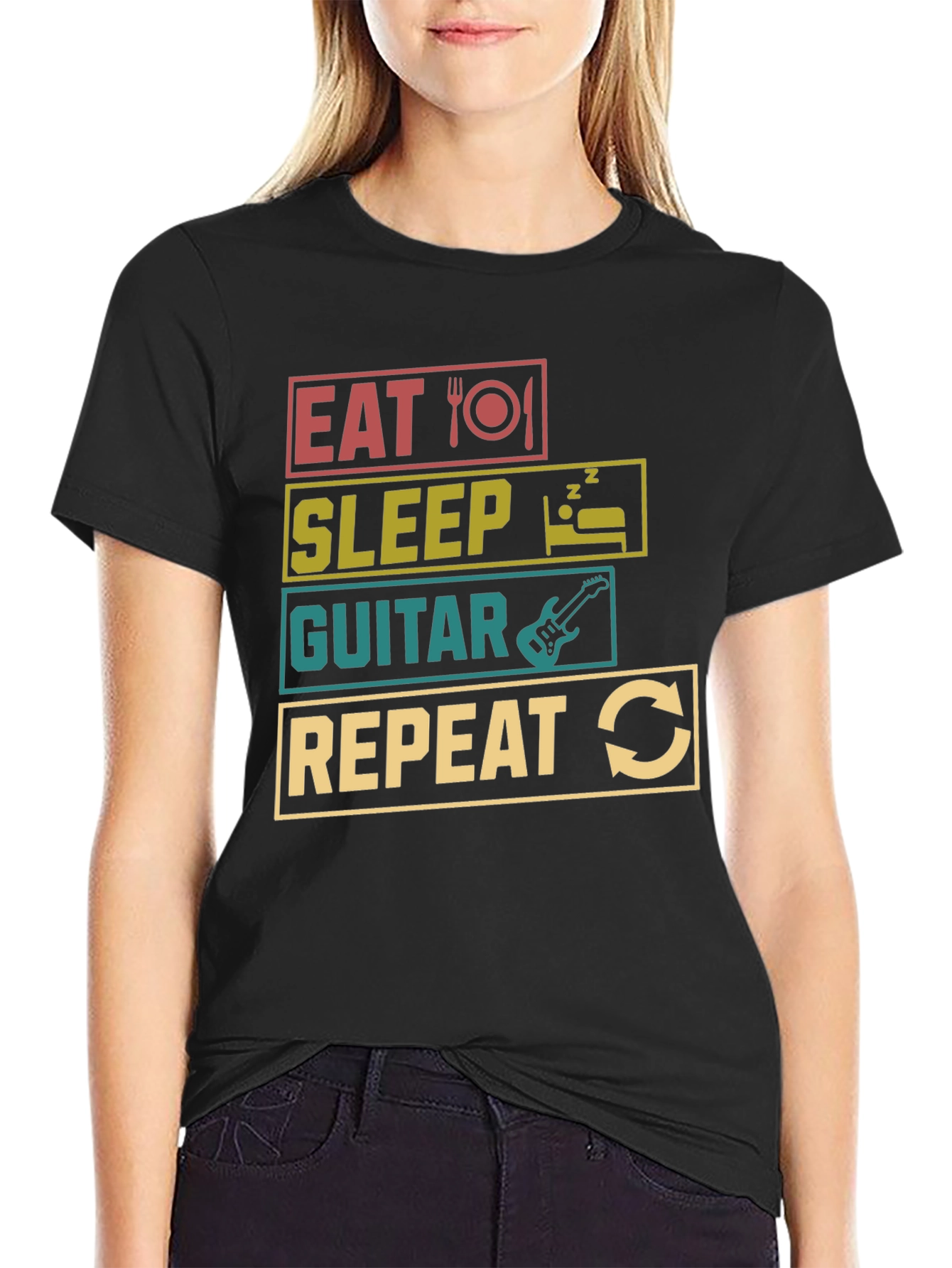 Eat Sleep Guitar Repeat T-Shirt Black Tee